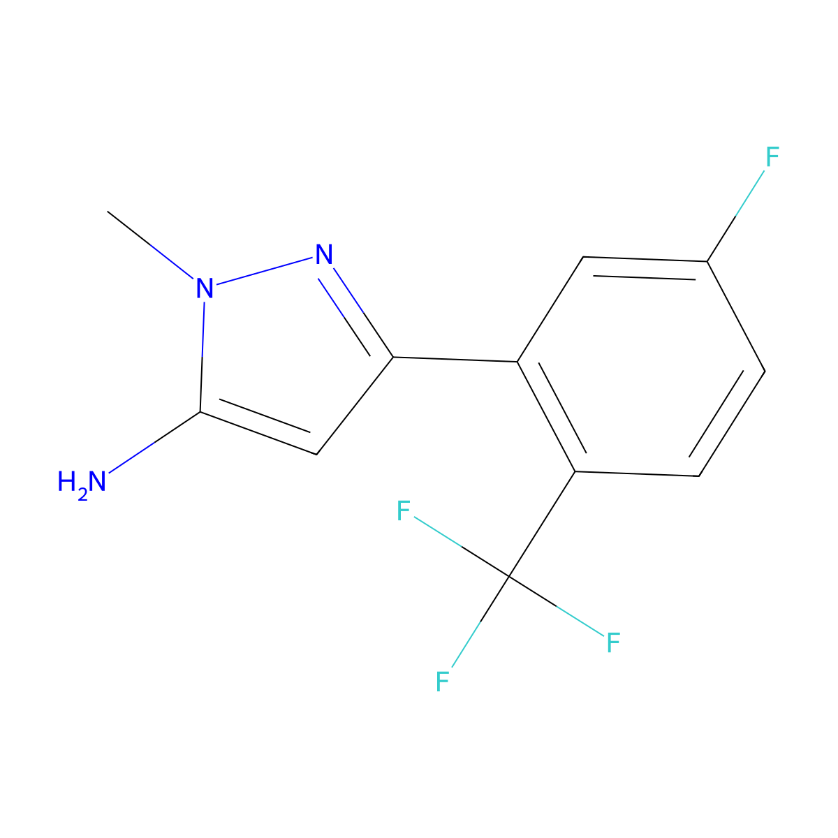 3-[5-fluoro-2-(trifluoromethyl)phenyl]-1-methyl-1H-pyrazol-5-amine molecular structure, CAS 2229626-65-5