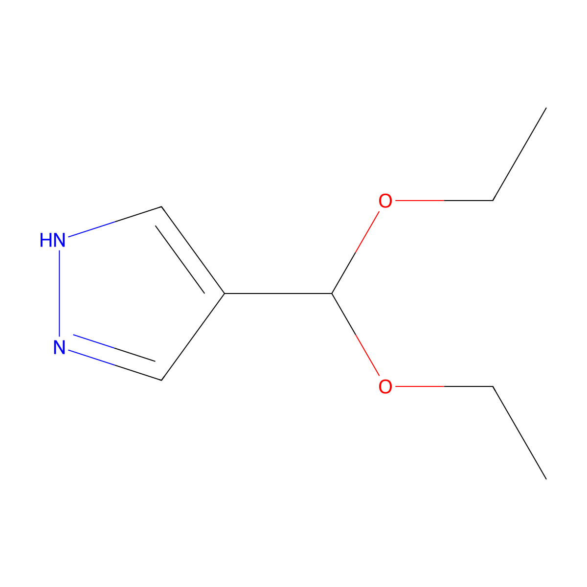 4-(diethoxymethyl)-1H-pyrazole molecular structure, CAS 2229627-41-0