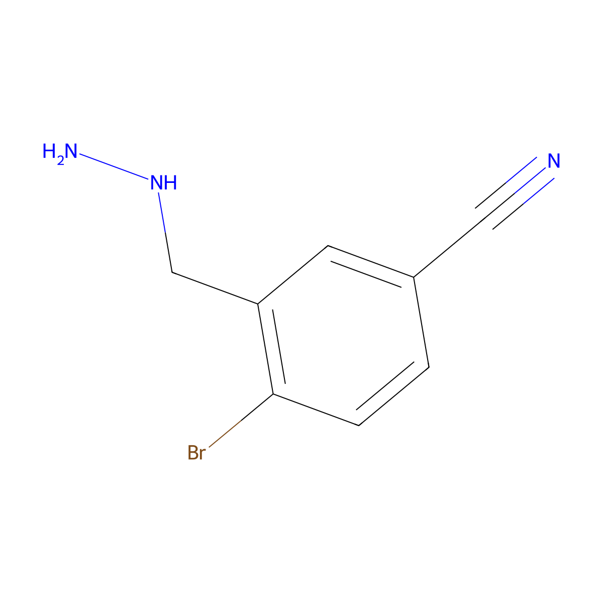 4-Bromo-3-(hydrazinylmethyl)benzonitrile molecular structure, CAS 2229631-94-9
