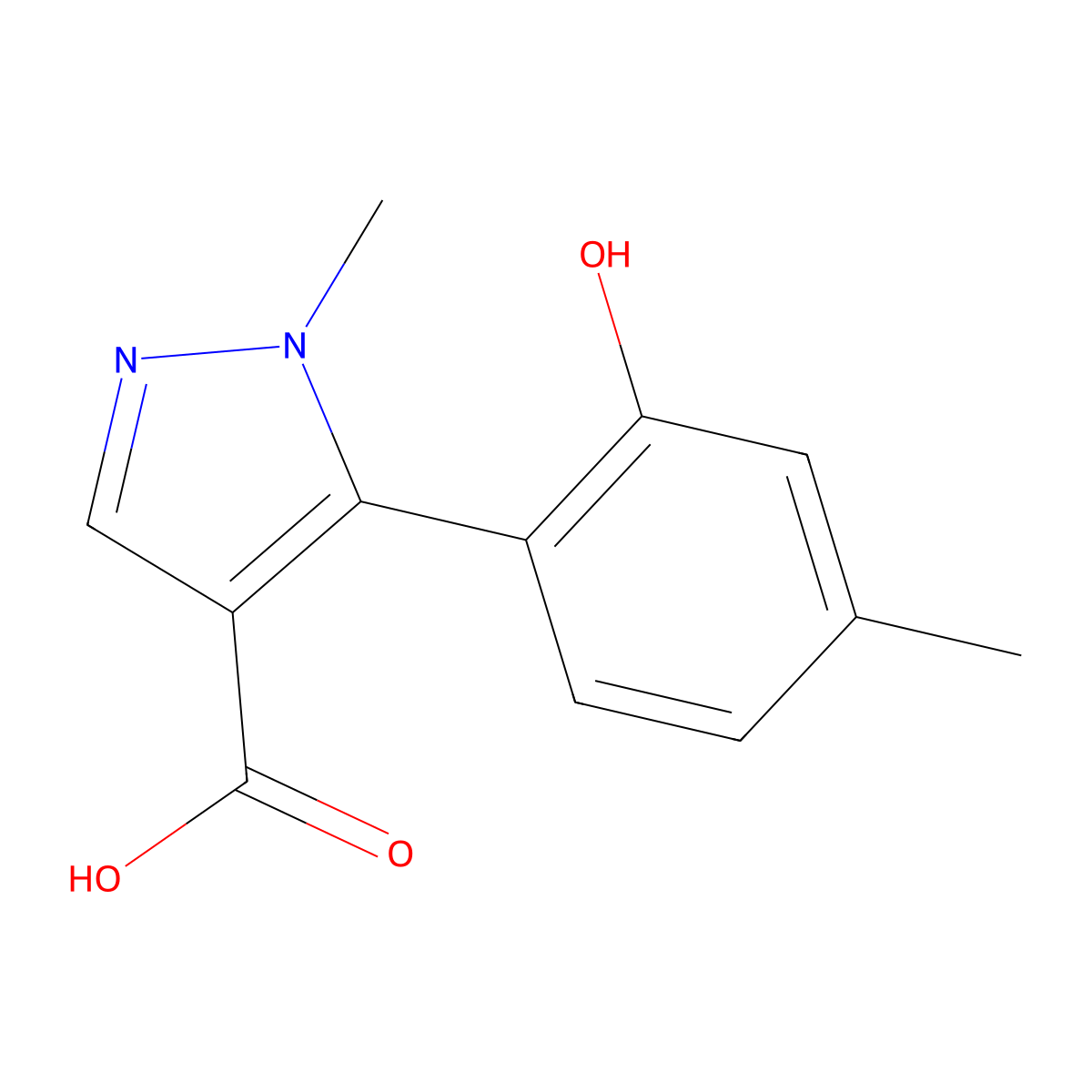 5-(2-hydroxy-4-methylphenyl)-1-methyl-1H-pyrazole-4-carboxylic acid molecular structure, CAS 2229633-93-4