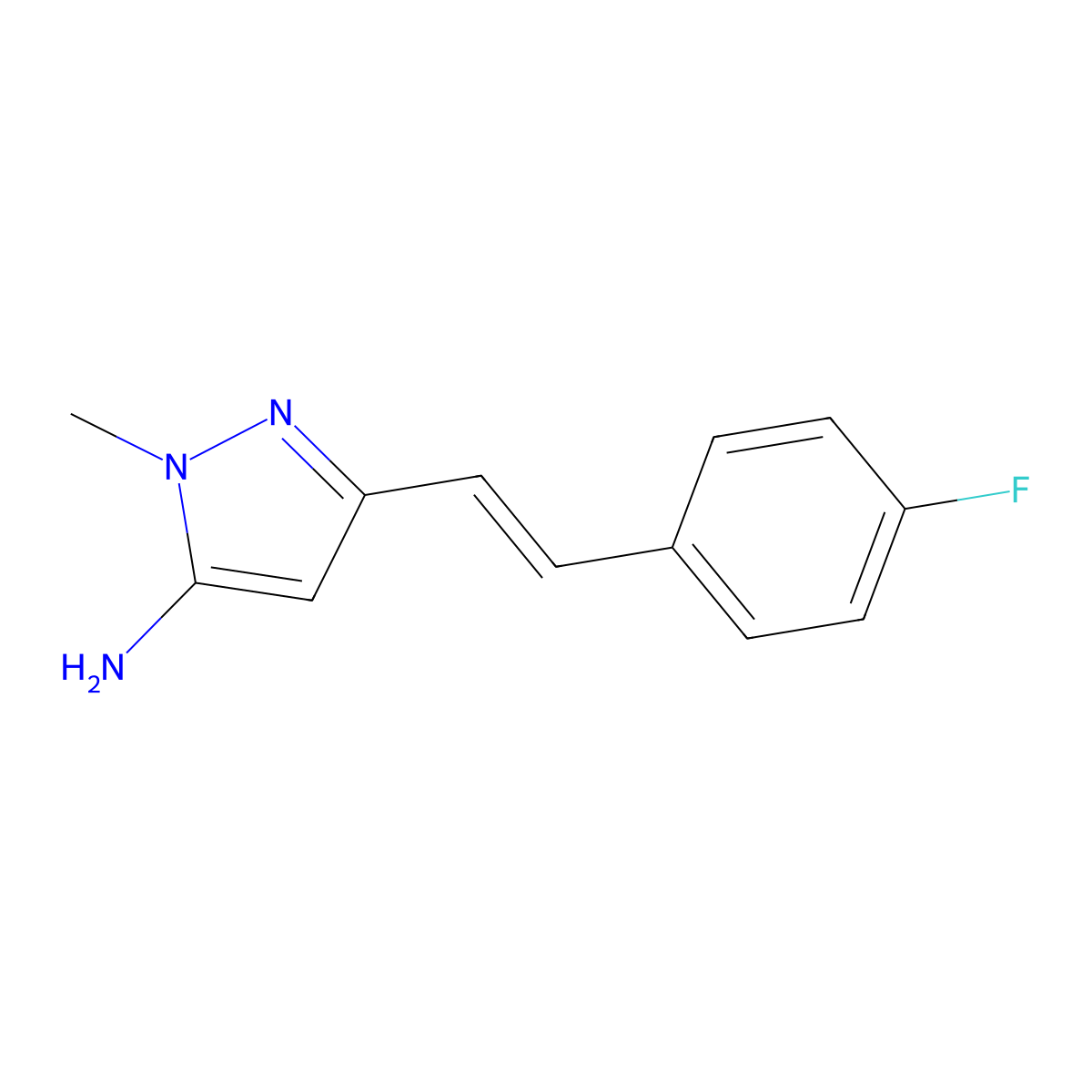3-[2-(4-fluorophenyl)ethenyl]-1-methyl-1H-pyrazol-5-amine molecular structure, CAS 2229644-77-1