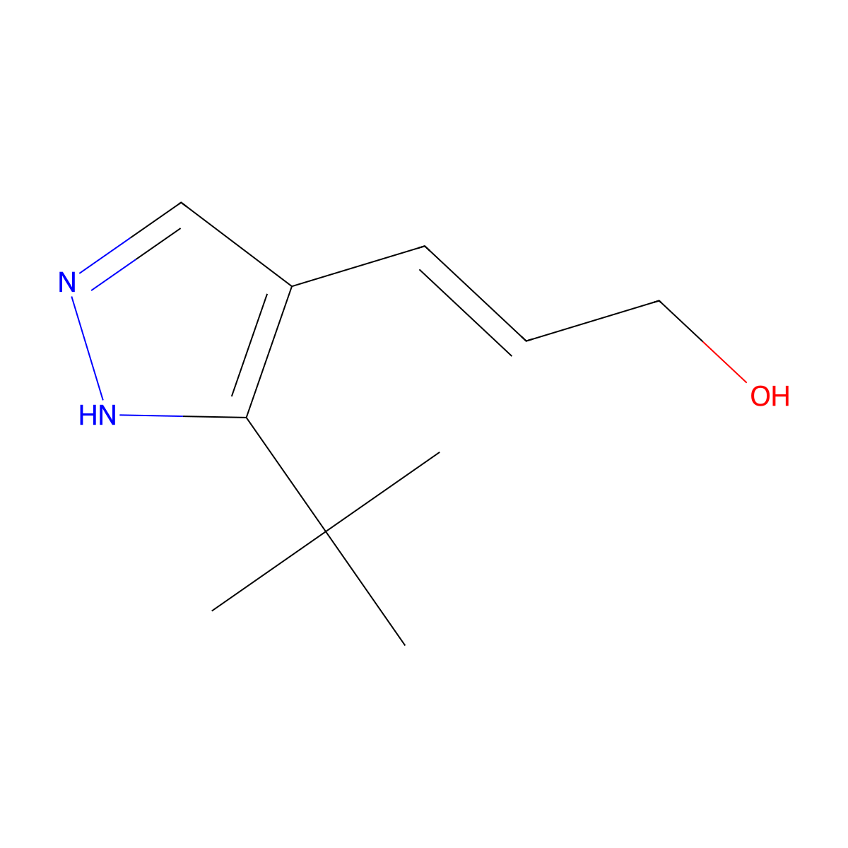 3-(3-tert-butyl-1H-pyrazol-4-yl)prop-2-en-1-ol molecular structure, CAS 2229658-01-7