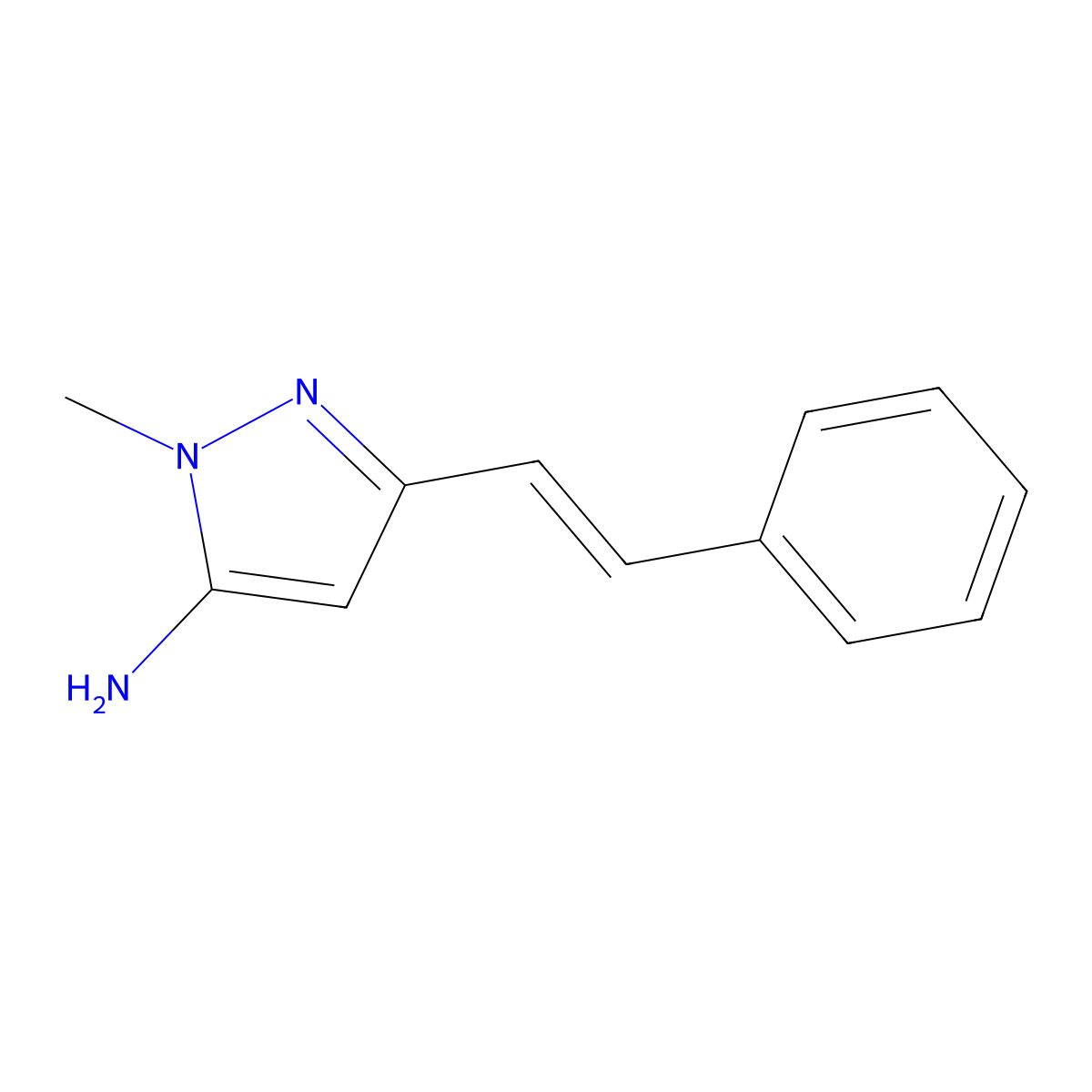 1-methyl-3-(2-phenylethenyl)-1H-pyrazol-5-amine molecular structure, CAS 2229659-99-6