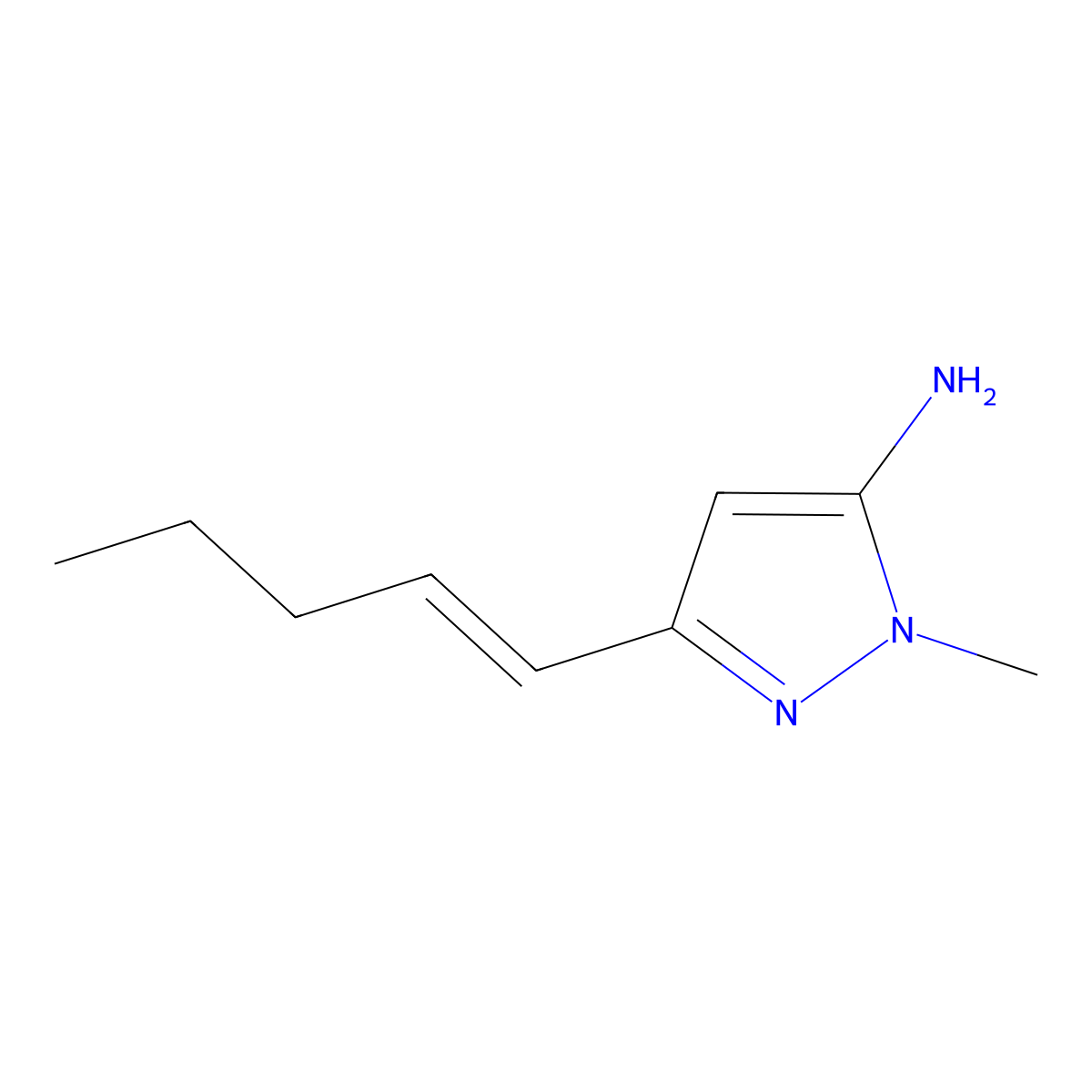 1-methyl-3-(pent-1-en-1-yl)-1H-pyrazol-5-amine molecular structure, CAS 2229668-12-4