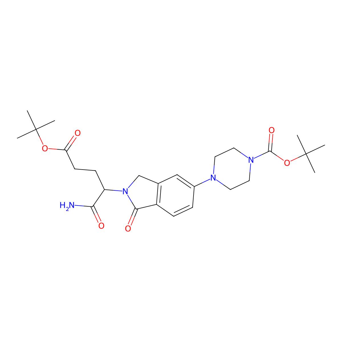 tert-butyl (S)-4-(2-(1-amino-5-(tert-butoxy)-1,5-dioxopentan-2-yl)-1-oxoisoindolin-5-yl)piperazine-1-carboxylate molecular structure, CAS 2229714-13-8