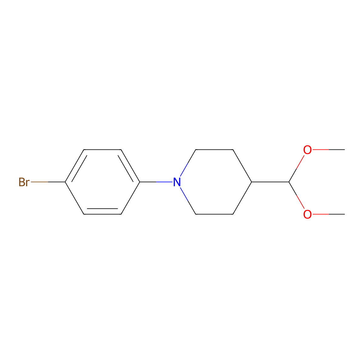 1-(4-Bromophenyl)-4-(dimethoxymethyl)piperidine molecular structure, CAS 2229721-53-1