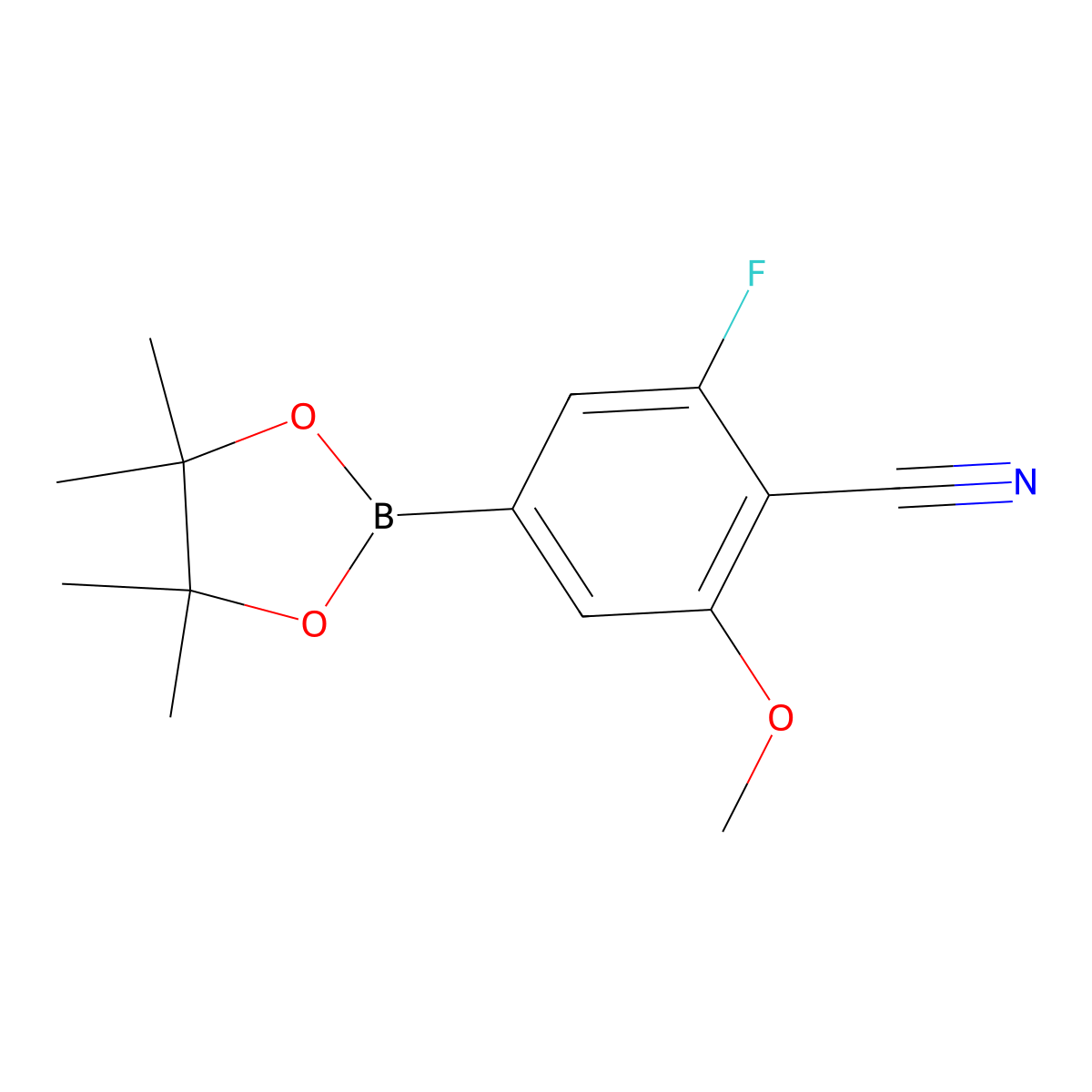 2-Fluoro-6-methoxy-4-(4,4,5,5-tetramethyl-1,3,2-dioxaborolan-2-yl)benzonitrile molecular structure, CAS 2229832-40-8