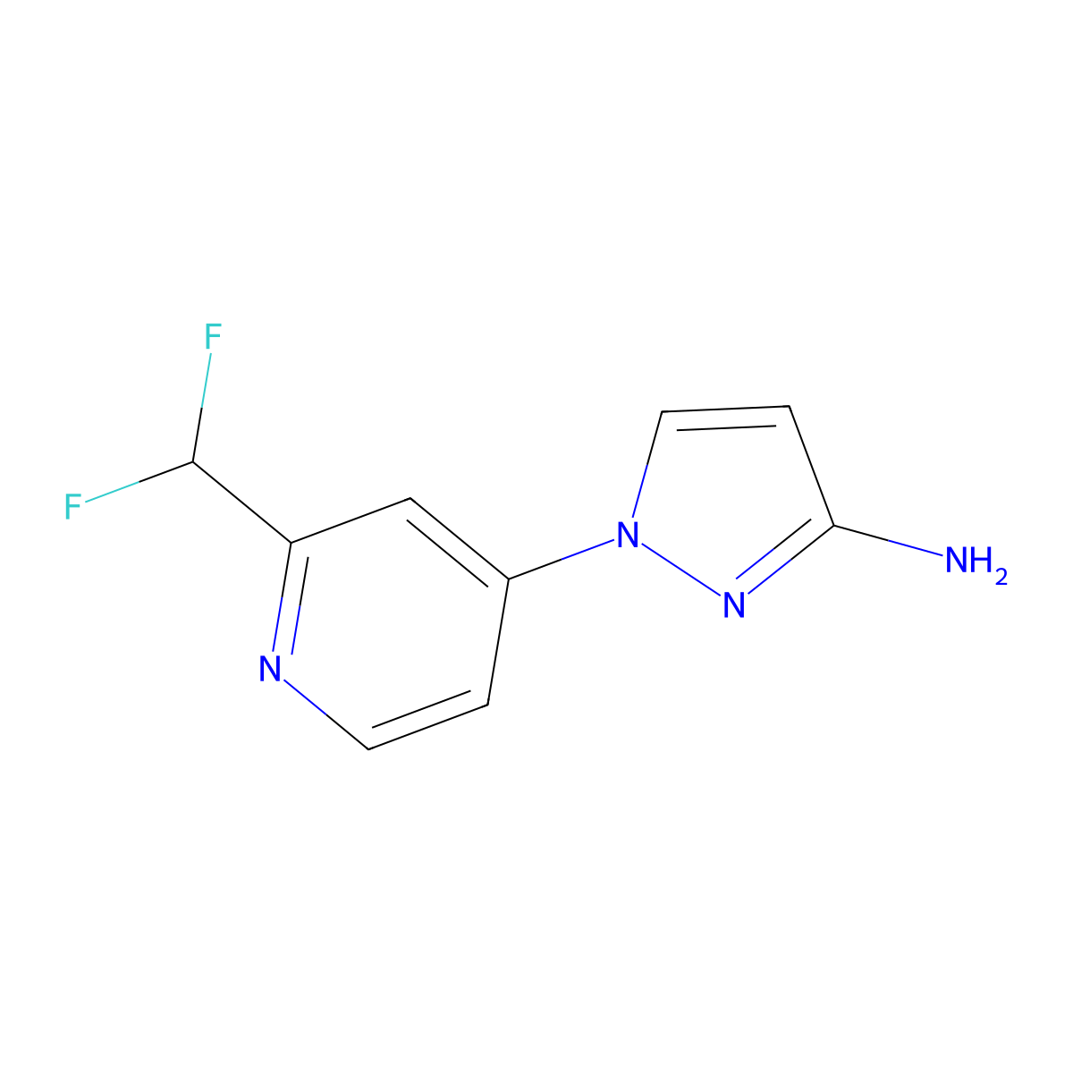 1-[2-(difluoromethyl)pyridin-4-yl]-1H-pyrazol-3-amine molecular structure, CAS 2229850-63-7