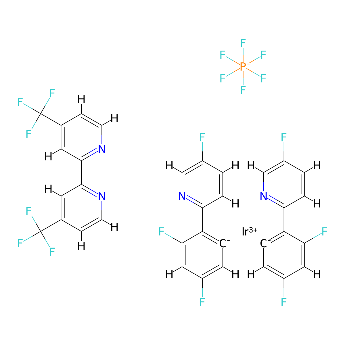 [4,4'-Bis(trifluoromethyl)-2,2'-bipyridine-κN1,κN1']bis[3,5-difluoro-2-(5-fluoro-2-pyridinyl-κN)phenyl-κC]Iridium hexafluorophosphate molecular structure, CAS 2229858-25-5