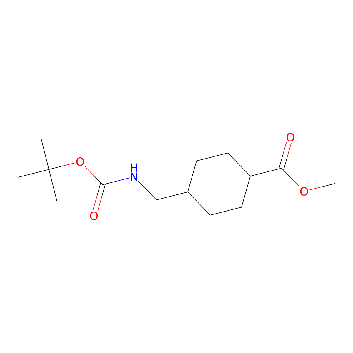 Methyl trans-4-({[(tert-butoxy)carbonyl]amino}methyl)cyclohexane-1-carboxylate molecular structure, CAS 222986-86-9
