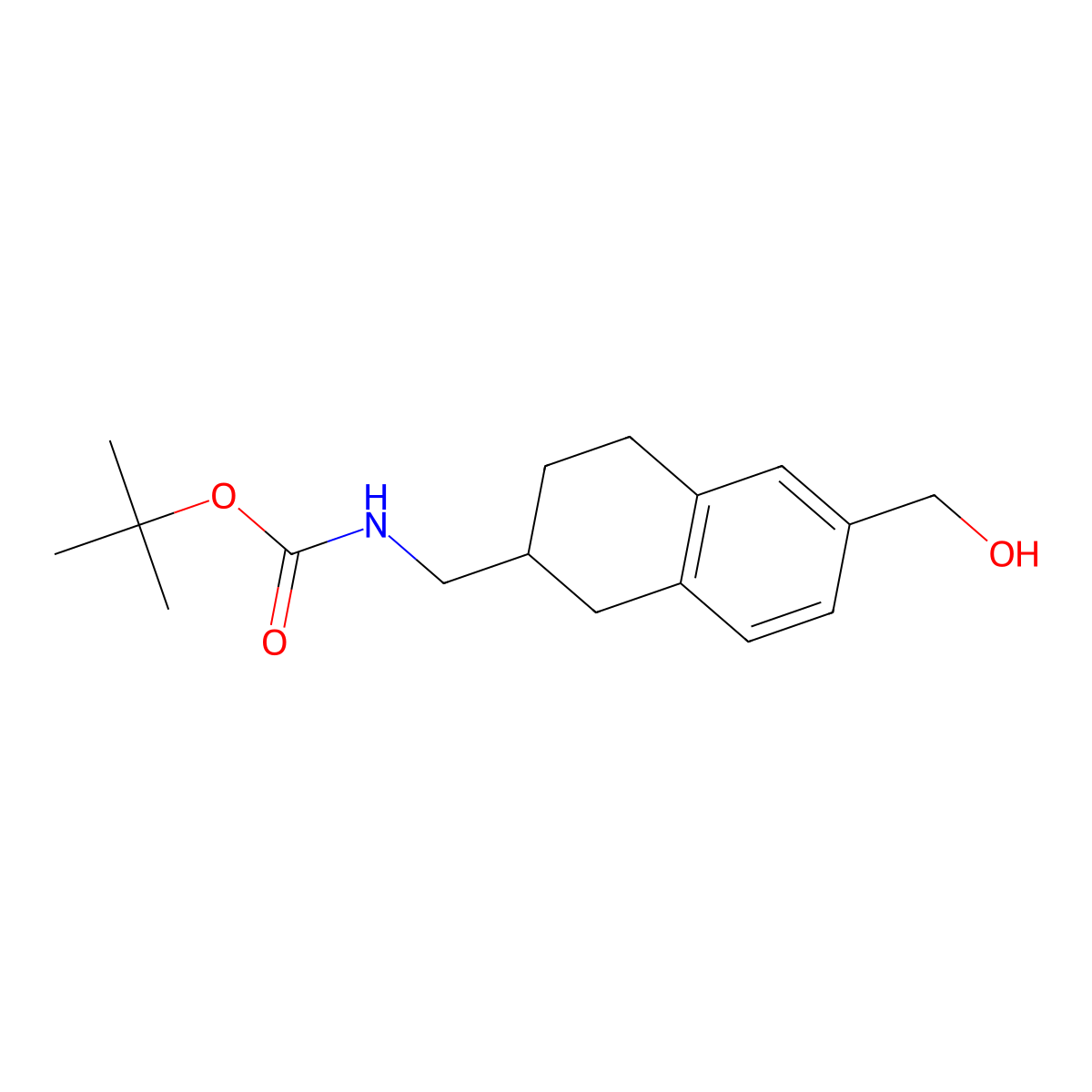Tert-butyl ((6-(hydroxymethyl)-1,2,3,4-tetrahydronaphthalen-2-YL)methyl)carbamate molecular structure, CAS 222986-97-2