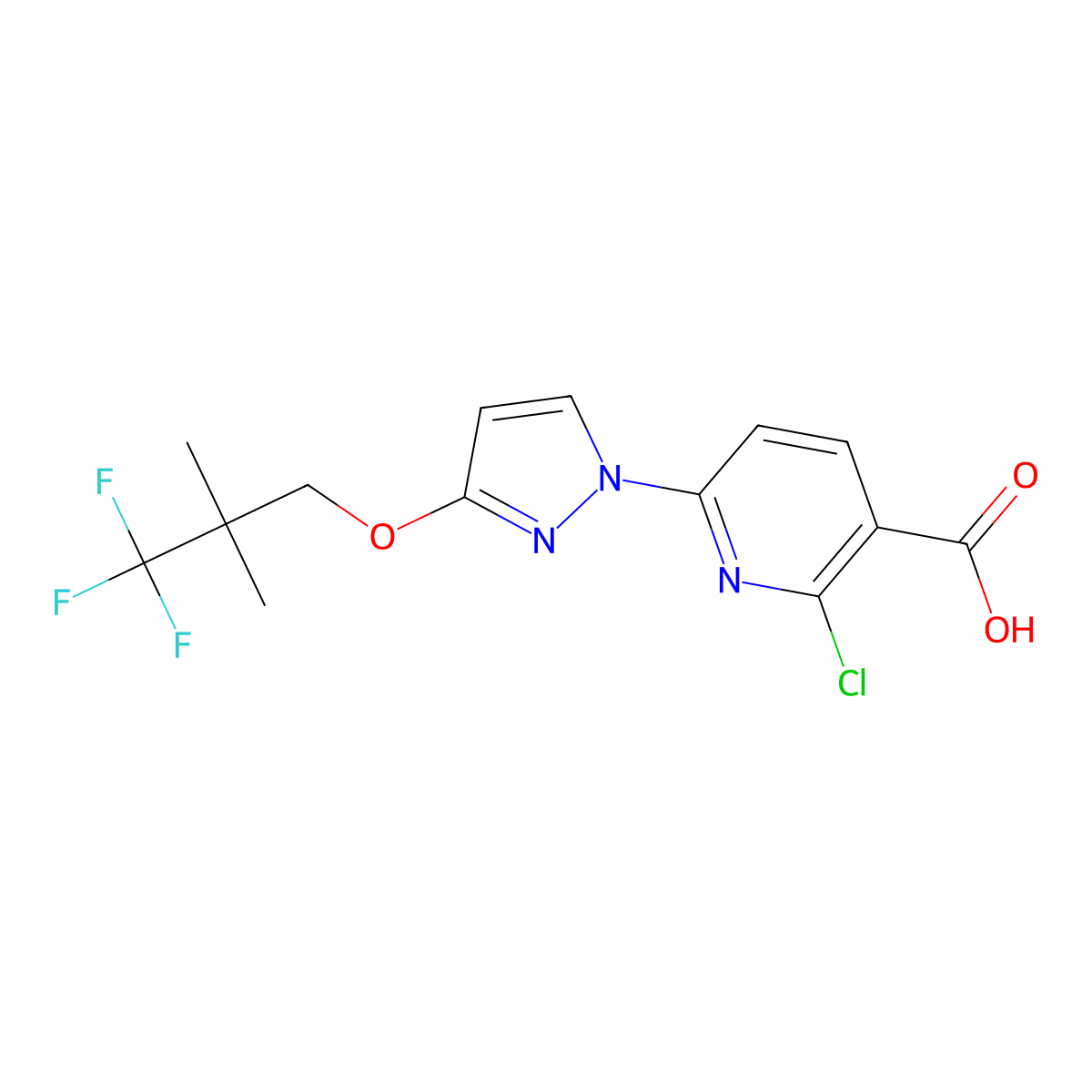 2-chloro-6-(3-(3,3,3-trifluoro-2,2-dimethylpropoxy)-1H-pyrazol-1-yl)nicotinic acid molecular structure, CAS 2229861-17-8