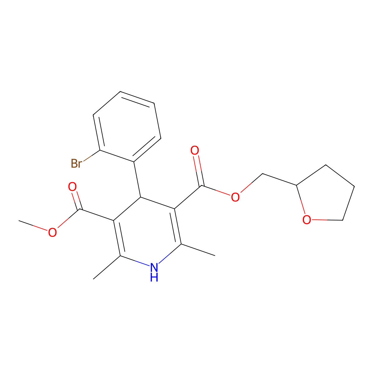 3-Methyl 5-((tetrahydrofuran-2-yl)methyl) 4-(2-bromophenyl)-2,6-dimethyl-1,4-dihydropyridine-3,5-dicarboxylate molecular structure, CAS 222988-57-0