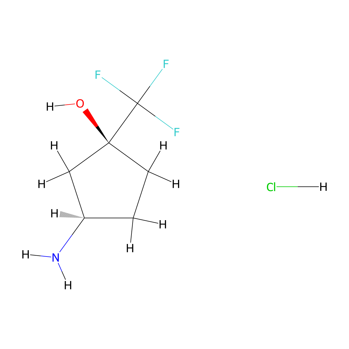 rac-(1R,3S)-3-amino-1-(trifluoromethyl)cyclopentan-1-ol hydrochloride molecular structure, CAS 2230013-05-3