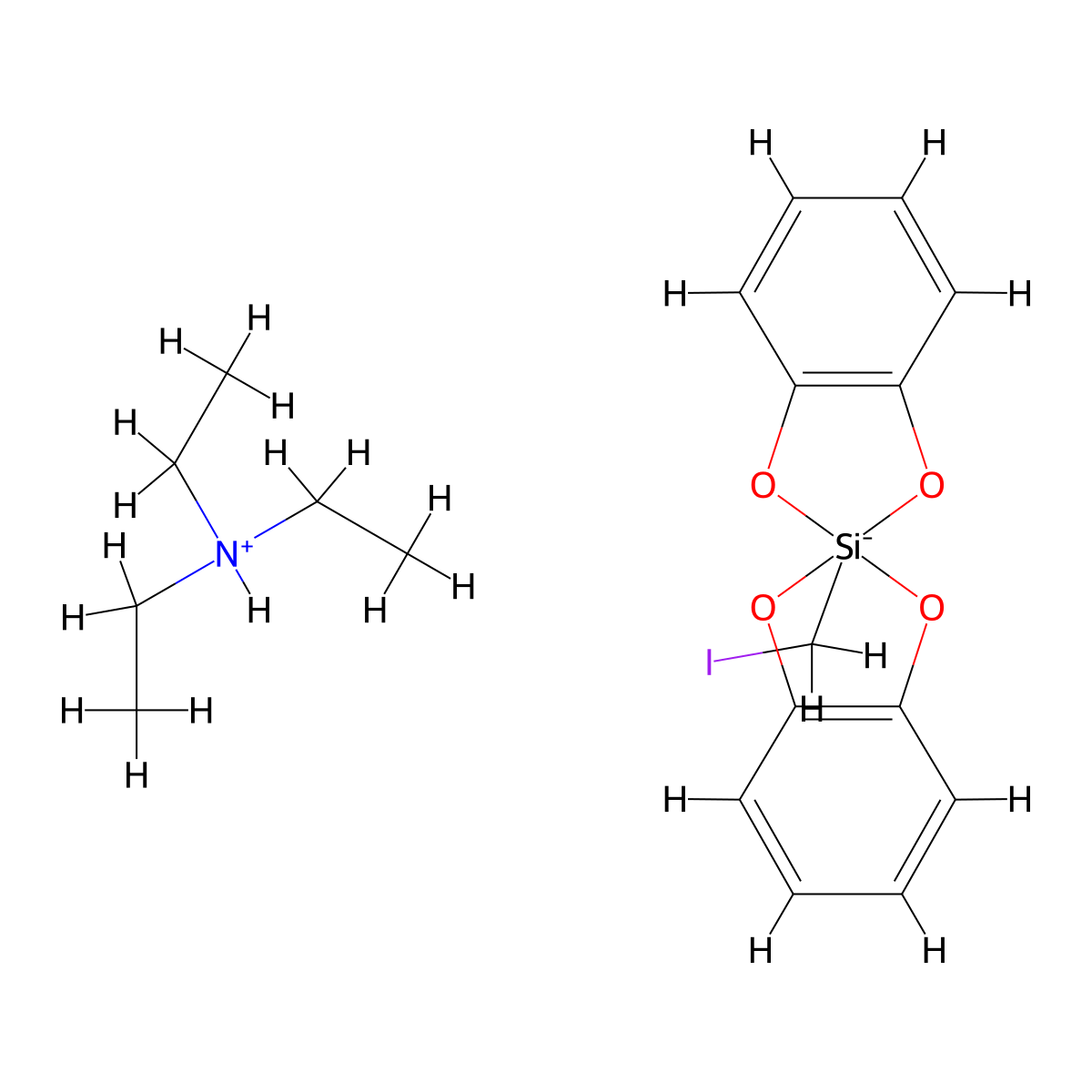 Hydrogen 2-(iodomethyl)-2,2'-spirobi[[1,3,2]benzodioxasilol]-2-uide triethylamine molecular structure, CAS 2230030-47-2