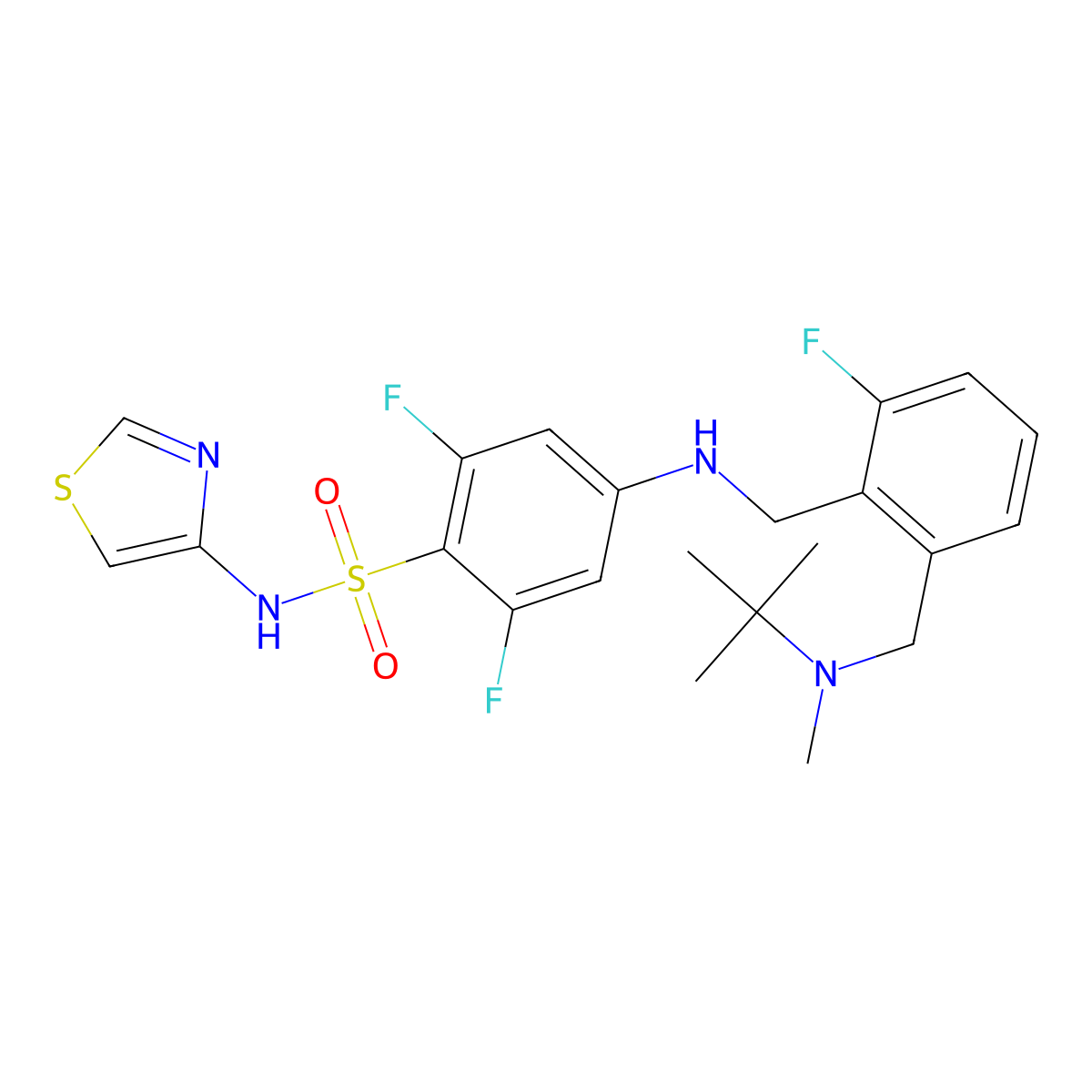 4-[[2-[[tert-butyl(methyl)amino]methyl]-6-fluorophenyl]methylamino]-2,6-difluoro-N-(1,3-thiazol-4-yl)benzenesulfonamide molecular structure, CAS 2230144-21-3