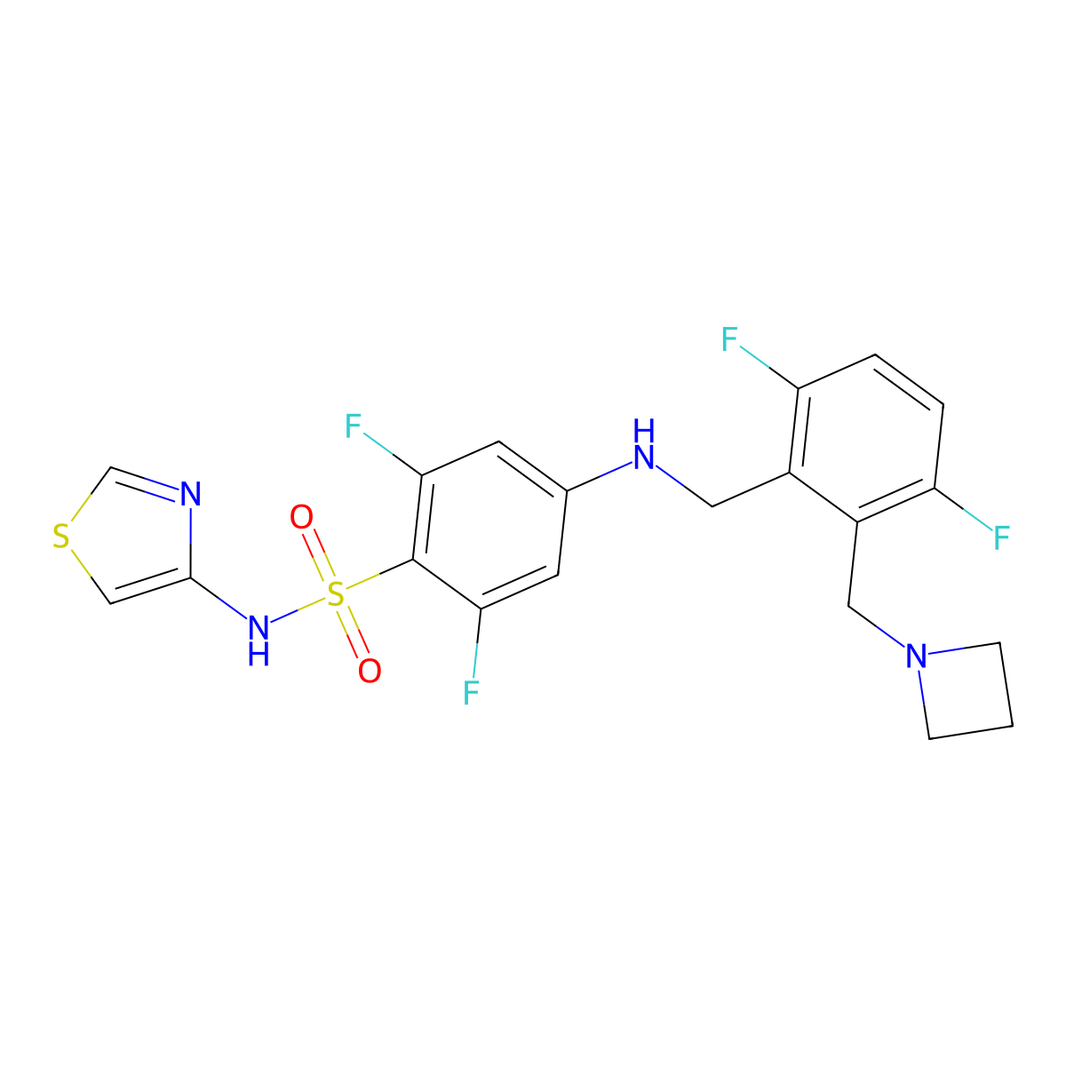 4-[[2-(azetidin-1-ylmethyl)-3,6-difluorophenyl]methylamino]-2,6-difluoro-N-(1,3-thiazol-4-yl)benzenesulfonamide molecular structure, CAS 2230145-14-7