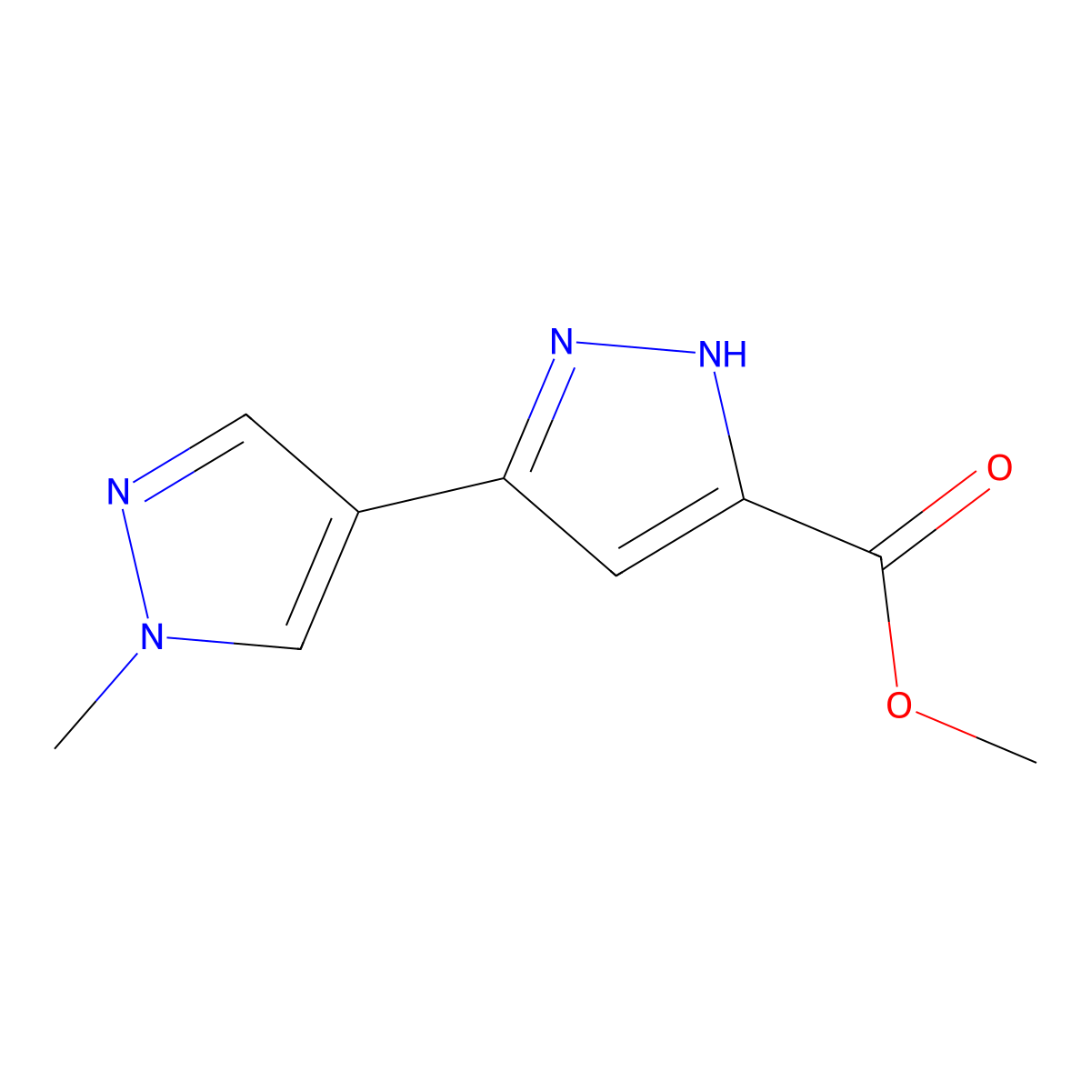 methyl 1'-methyl-1H,1'H-3,4'-bipyrazole-5-carboxylate molecular structure, CAS 2230188-49-3