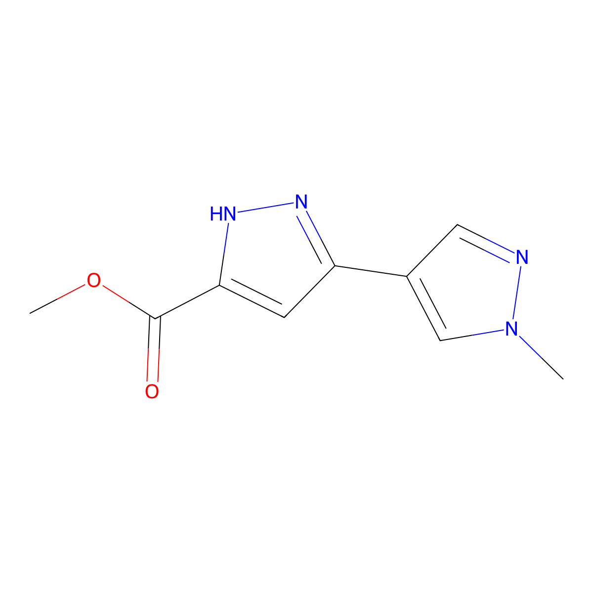 methyl 1'-methyl-1H,1'H-3,4'-bipyrazole-5-carboxylate molecular structure, CAS 2230188-49-3