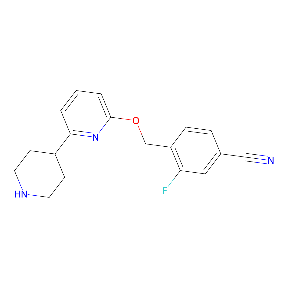 3-Fluoro-4-(((6-(piperidin-4-yl)pyridin-2-yl)oxy)methyl)benzonitrile molecular structure, CAS 2230200-24-3