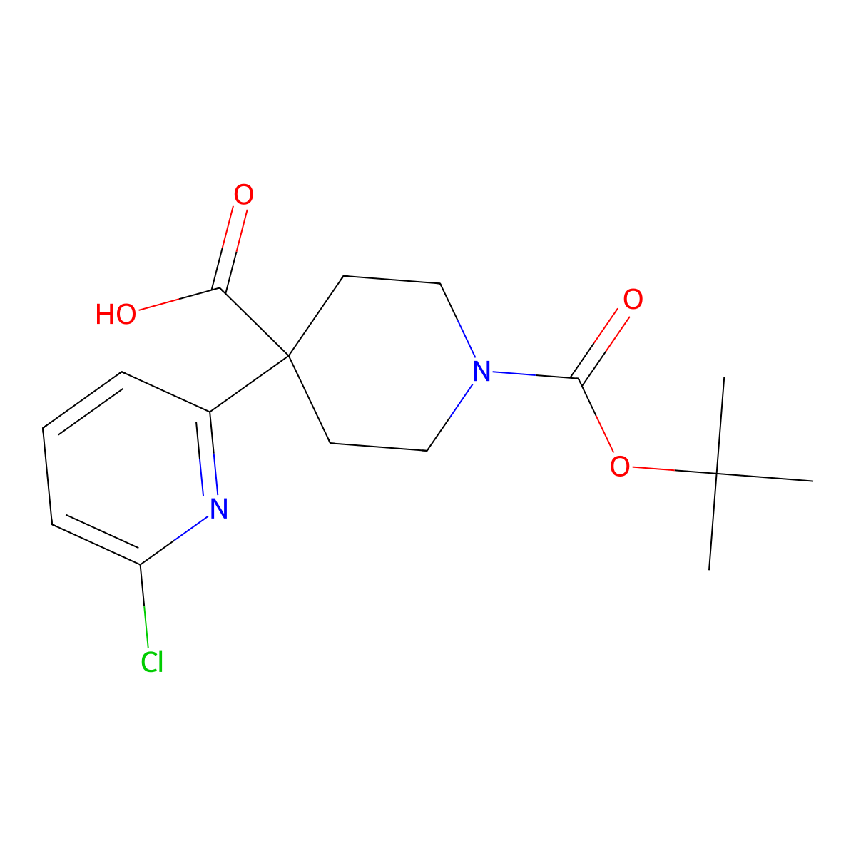 1-Boc-4-(6-chloro-2-pyridyl)piperidine-4-carboxylic Acid molecular structure, CAS 2230200-27-6