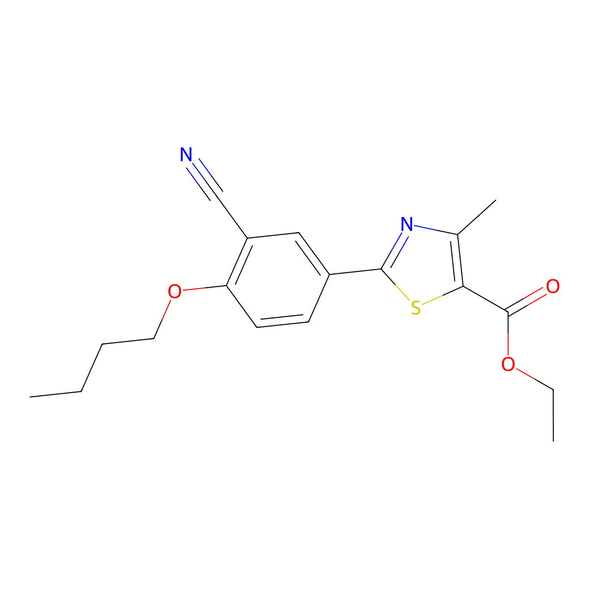 Ethyl 2-(4-butoxy-3-cyanophenyl)-4-methylthiazole-5-carboxylate molecular structure, CAS 2230270-05-8
