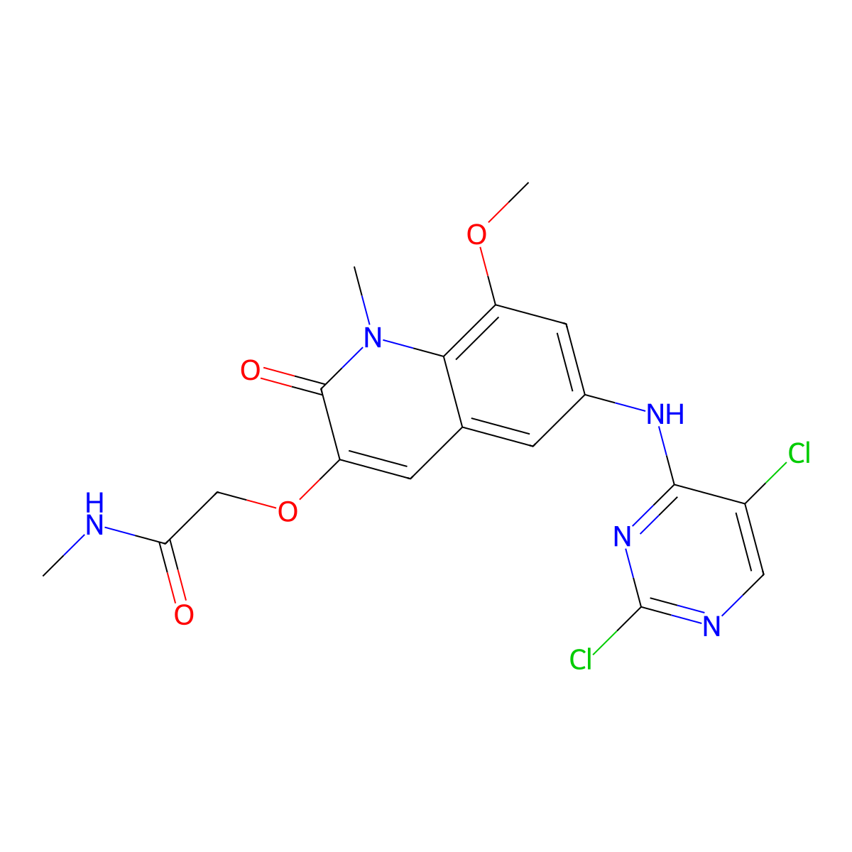 2-({6-[(2,5-dichloropyrimidin-4-yl)amino]-8-methoxy-1-methyl-2-oxo-1,2-dihydroquinolin-3-yl}oxy)-N-methylacetamide molecular structure, CAS 2230408-78-1