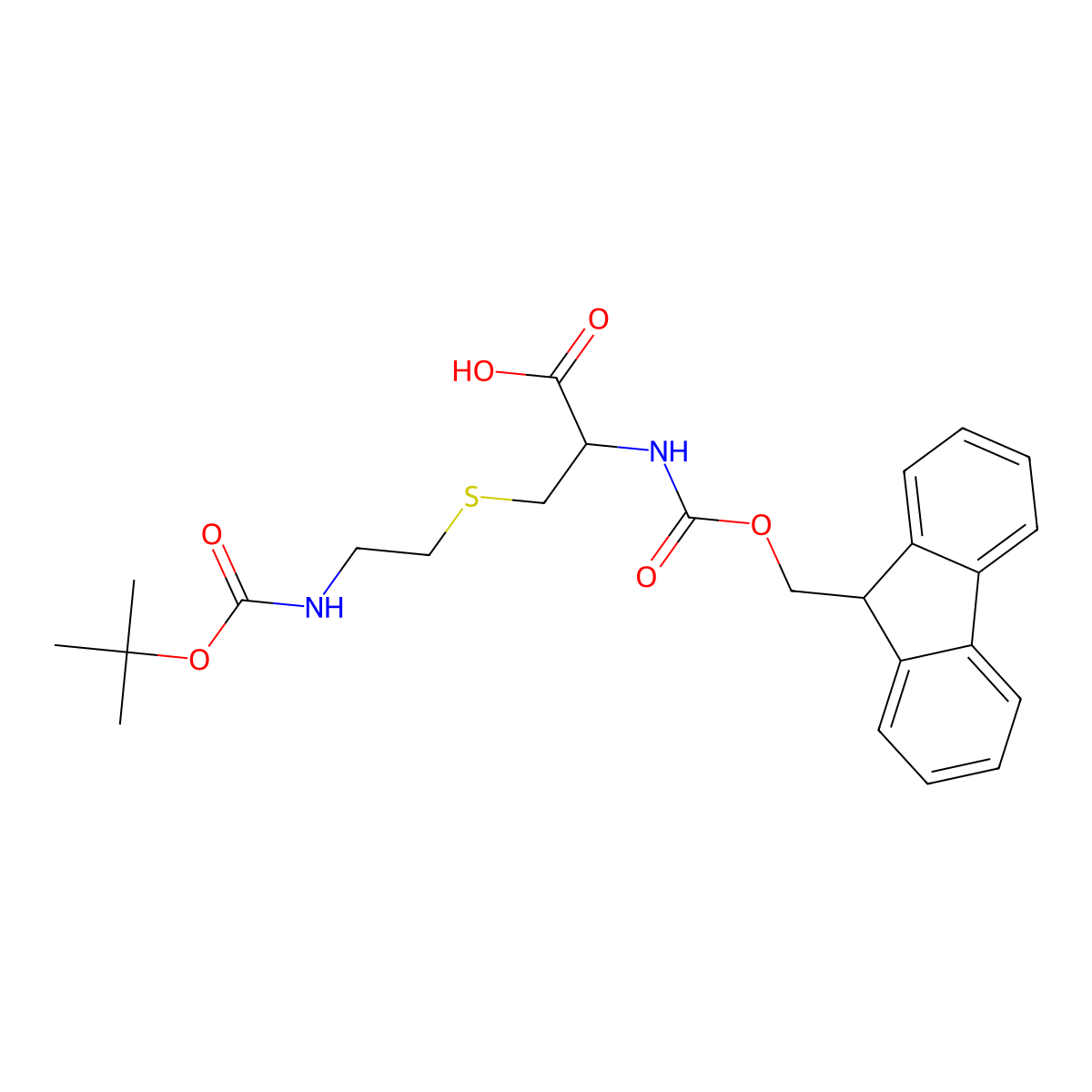 N-(((9H-Fluoren-9-yl)methoxy)carbonyl)-S-(2-((tert-butoxycarbonyl)amino)ethyl)-L-cysteine (Fmoc-L-Cys(2-Boc-aminoethyl)-OH) molecular structure, CAS 2230472-96-3