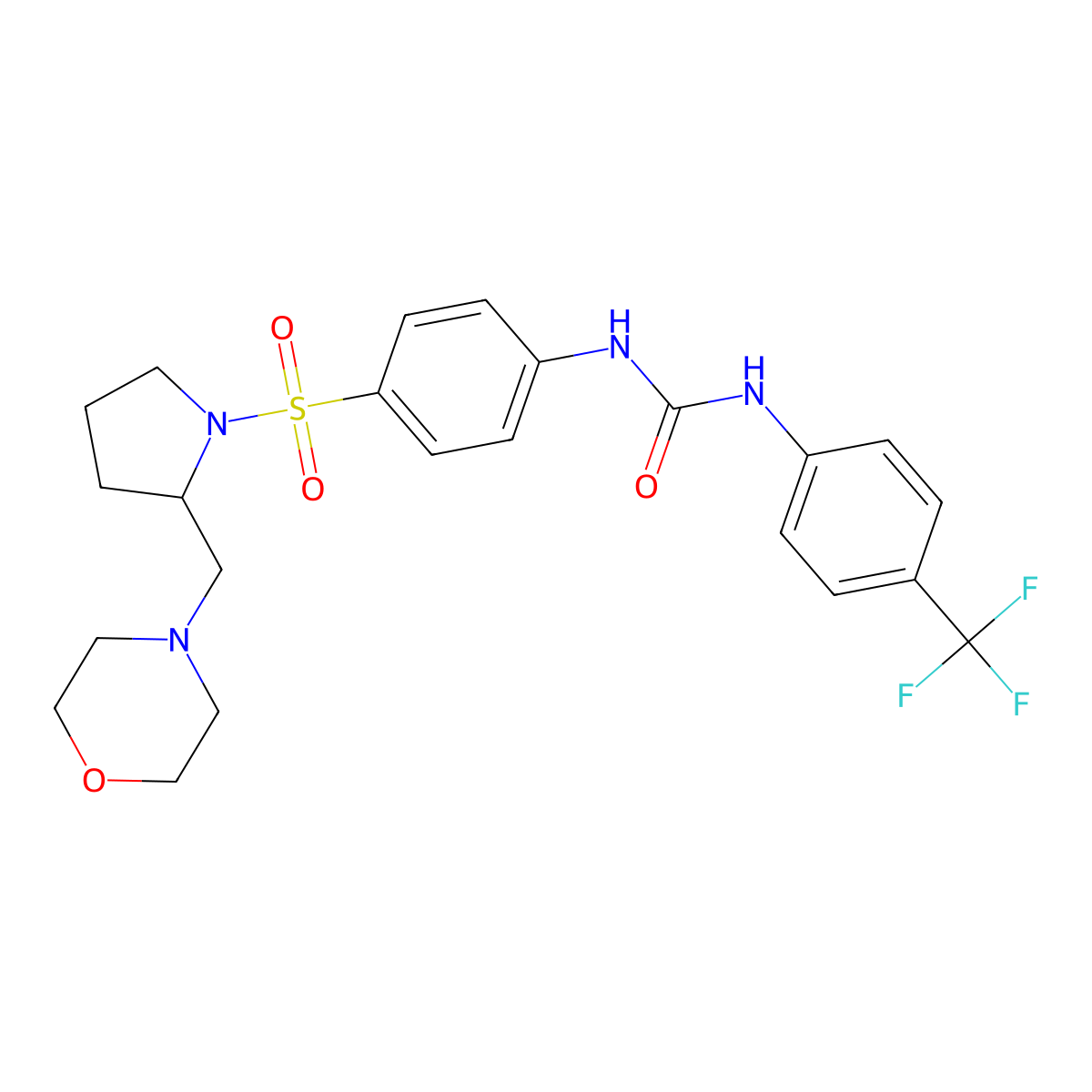 N-[4-({(2S)-2-[(morpholin-4-yl)methyl]pyrrolidin-1-yl}sulfonyl)phenyl]-N'-[4-(trifluoromethyl)phenyl]urea molecular structure, CAS 2230496-99-6