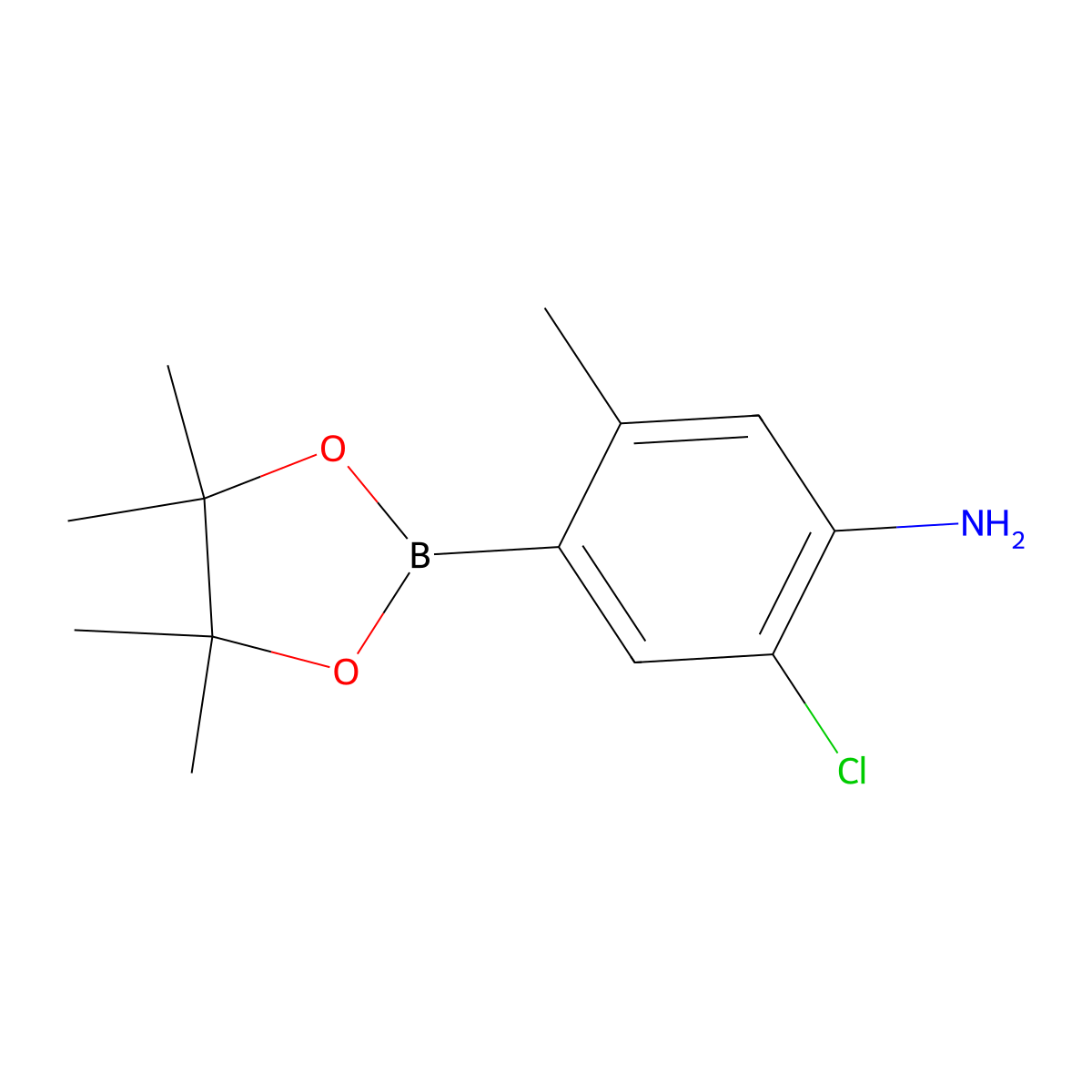 2-Chloro-5-methyl-4-(4,4,5,5-tetramethyl-1,3,2-dioxaborolan-2-yl)benzenamine molecular structure, CAS 2230499-23-5