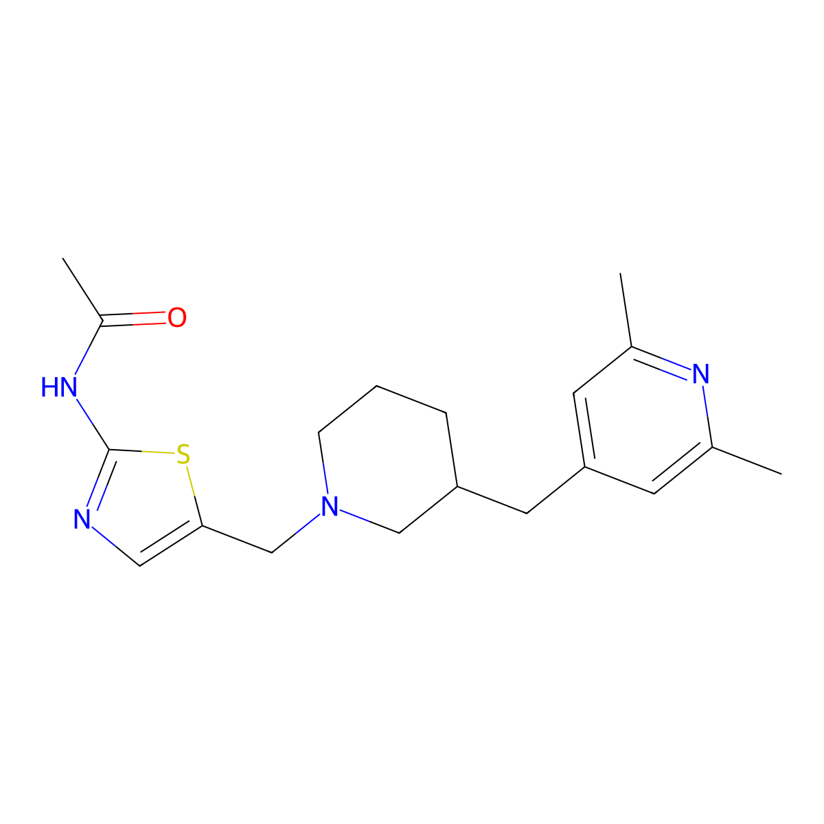 N-[5-[[(3R)-3-[(2,6-dimethyl-4-pyridinyl)methyl]piperidin-1-yl]methyl]-1,3-thiazol-2-yl]acetamide molecular structure, CAS 2230598-99-7