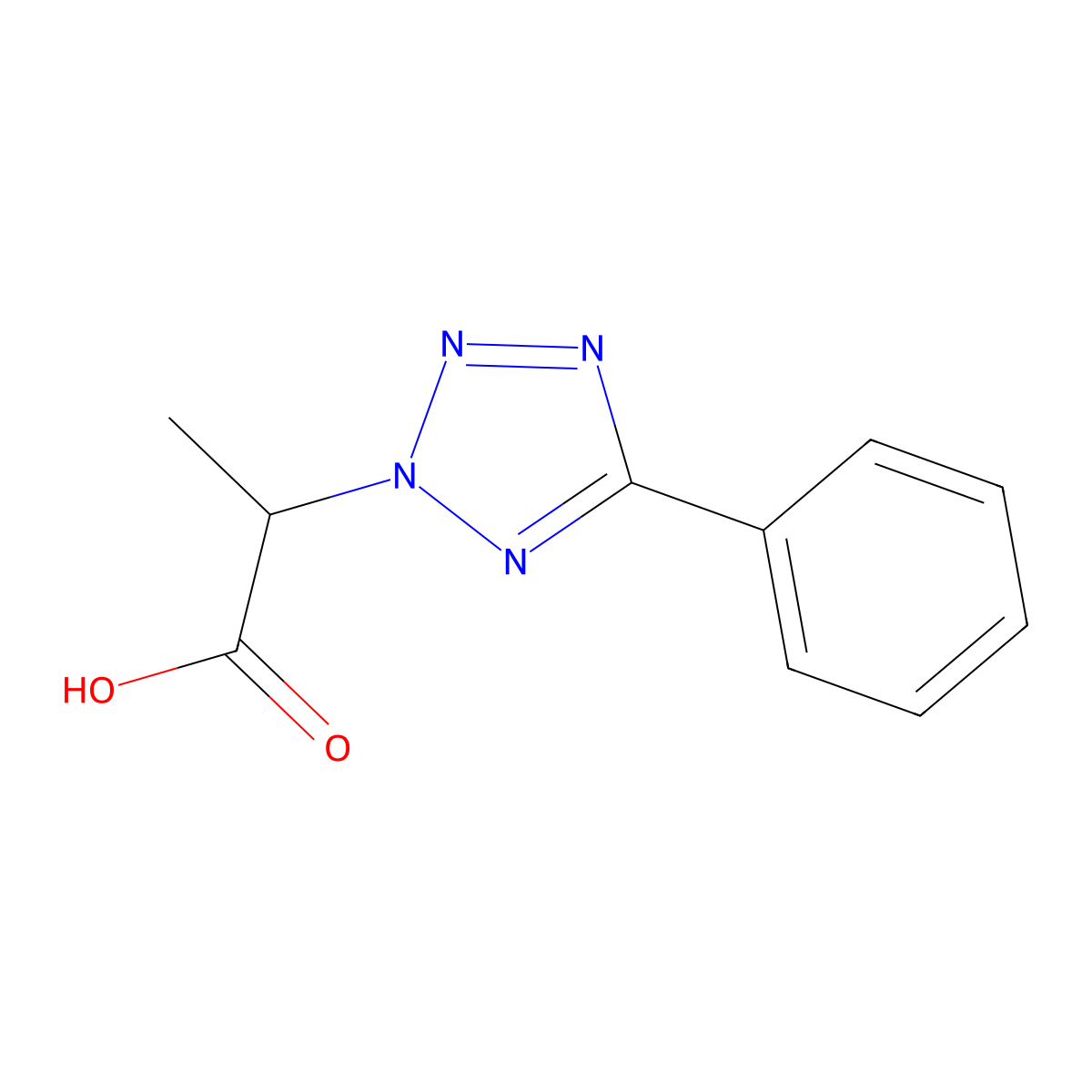 2-(5-phenyl-2H-1,2,3,4-tetrazol-2-yl)propanoic acid molecular structure, CAS 22307-40-0