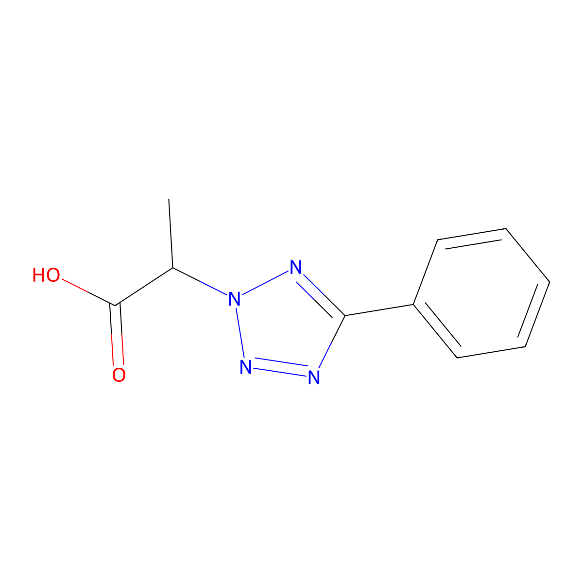 2-(5-phenyl-2H-1,2,3,4-tetrazol-2-yl)propanoic acid molecular structure, CAS 22307-40-0