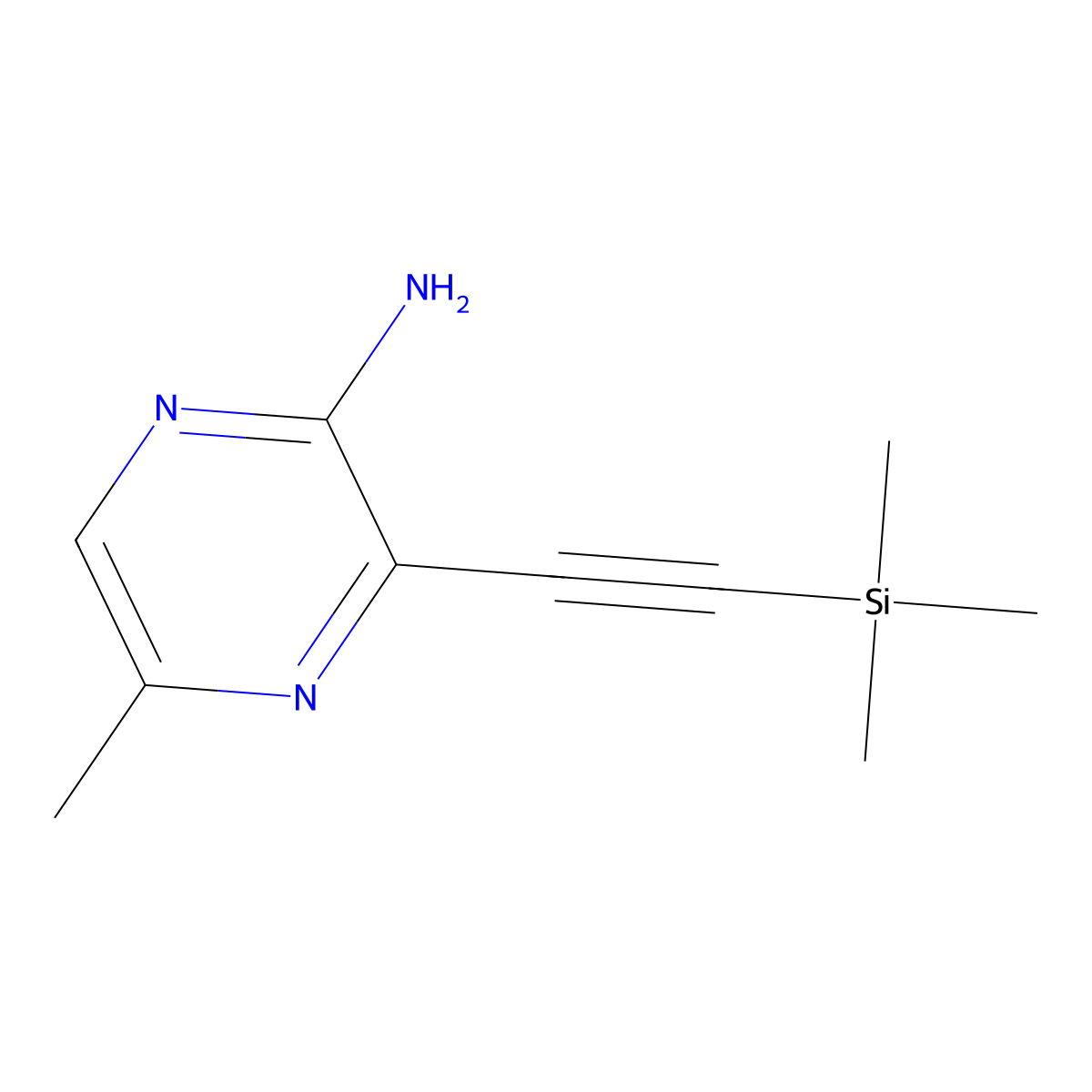 5-Methyl-3-((trimethylsilyl)ethynyl)pyrazin-2-amine molecular structure, CAS 2230713-17-2