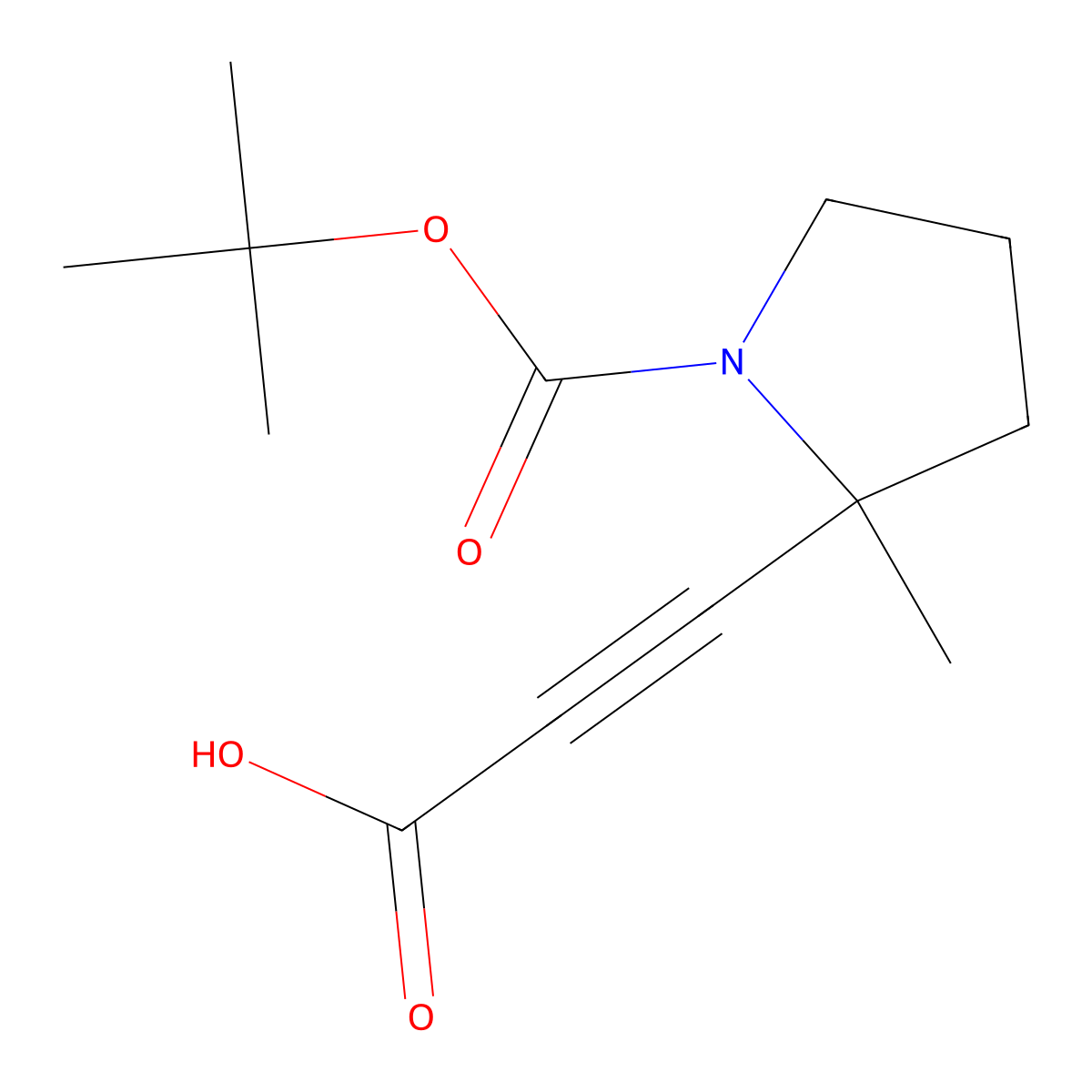 3-((2R)-1-((tert-butoxy)carbonyl)-2-methylpyrrolidin-2-yl)prop-2-ynoic acid molecular structure, CAS 2230789-75-8