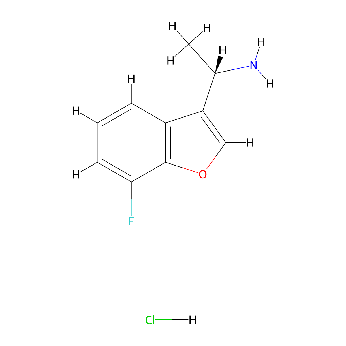 (1S)-1-(7-fluoro-1-benzofuran-3-yl)ethan-1-amine hydrochloride molecular structure, CAS 2230789-84-9