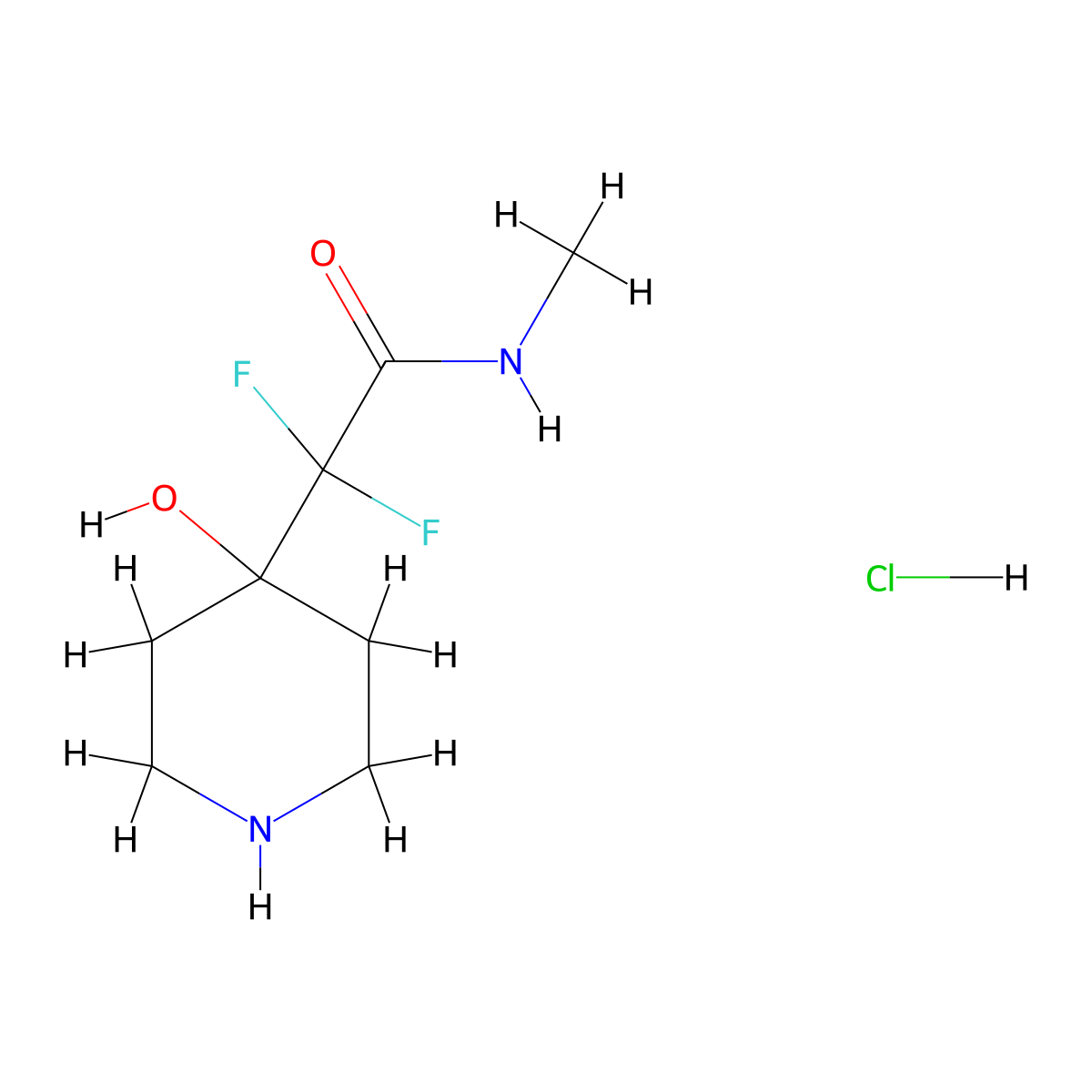 2,2-Difluoro-2-(4-hydroxypiperidin-4-yl)-N-methylacetamide hydrochloride molecular structure, CAS 2230798-21-5