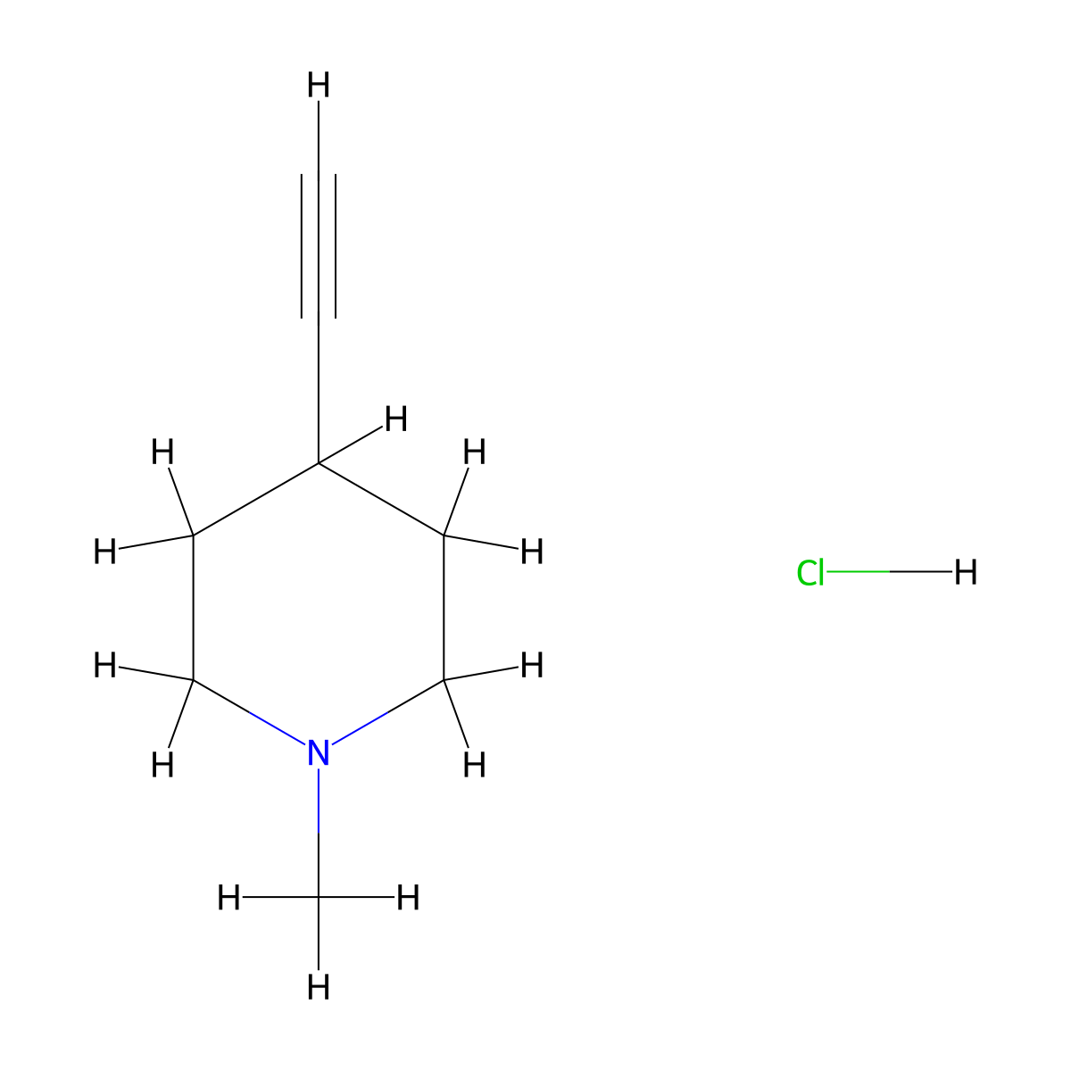 4-Ethynyl-1-methylpiperidine hydrochloride molecular structure, CAS 2230798-28-2
