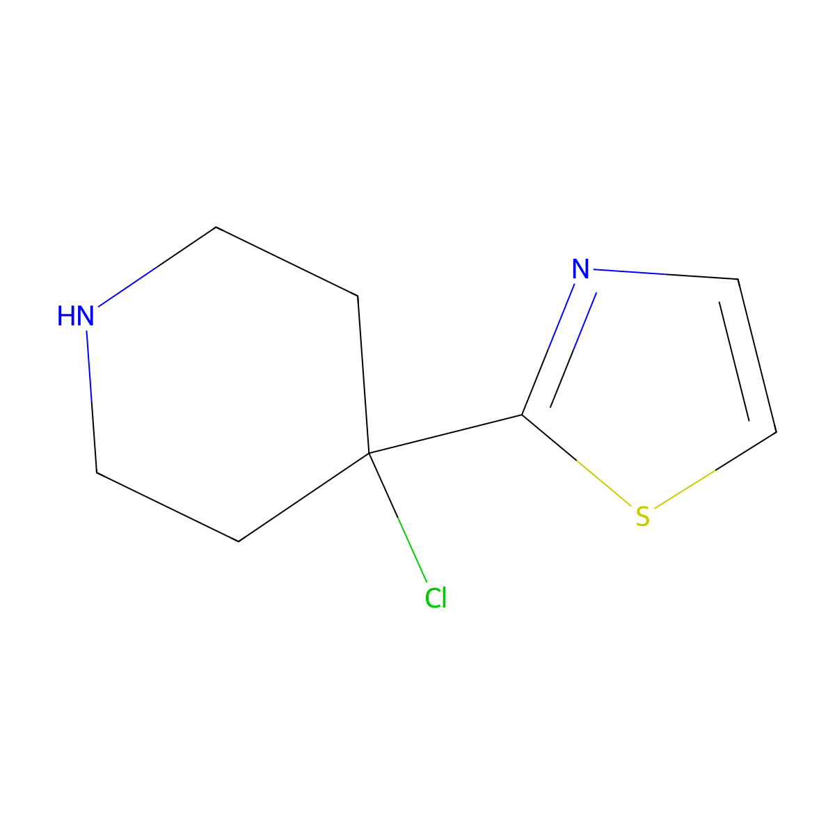 4-Chloro-4-(1,3-thiazol-2-yl)piperidine molecular structure, CAS 2230798-55-5