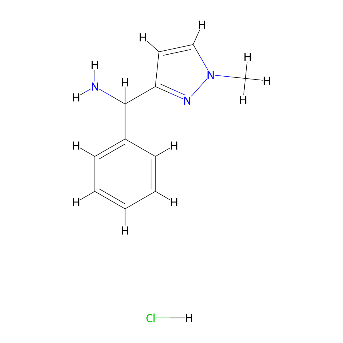 (1-methyl-1H-pyrazol-3-yl)(phenyl)methanamine hydrochloride molecular structure, CAS 2230798-70-4