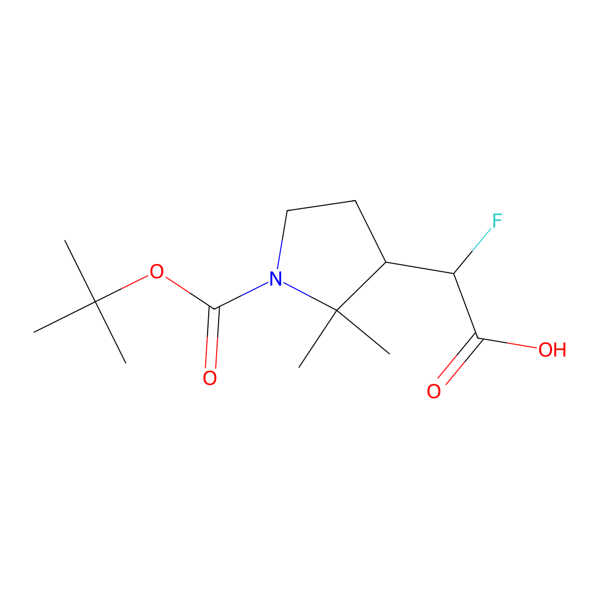 2-{1-[(Tert-butoxy)carbonyl]-2,2-dimethylpyrrolidin-3-yl}-2-fluoroacetic acid molecular structure, CAS 2230799-04-7