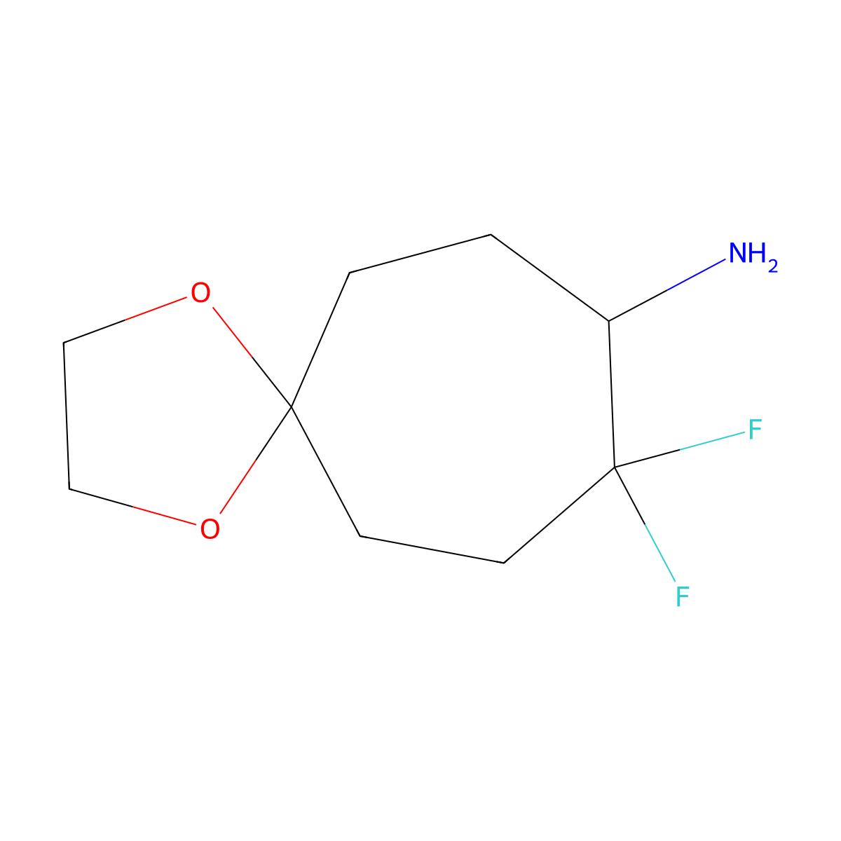 9,9-Difluoro-1,4-dioxaspiro[4.6]undecan-8-amine molecular structure, CAS 2230799-09-2