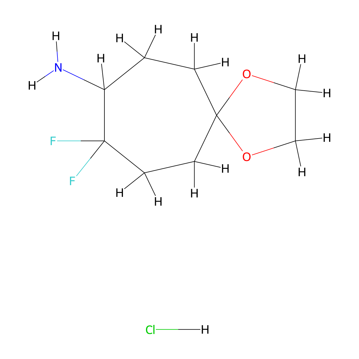 9,9-Difluoro-1,4-dioxaspiro[4.6]undecan-8-amine hydrochloride molecular structure, CAS 2230799-10-5
