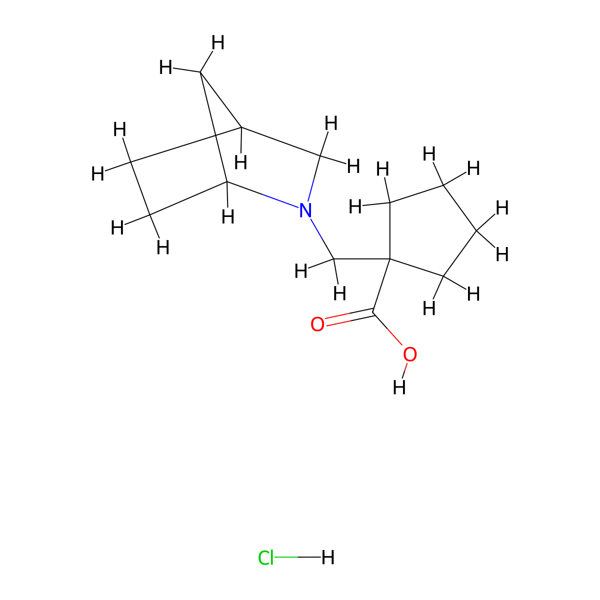 1-({2-Azabicyclo[2.2.1]heptan-2-yl}methyl)cyclopentane-1-carboxylic acid hydrochloride molecular structure, CAS 2230799-13-8