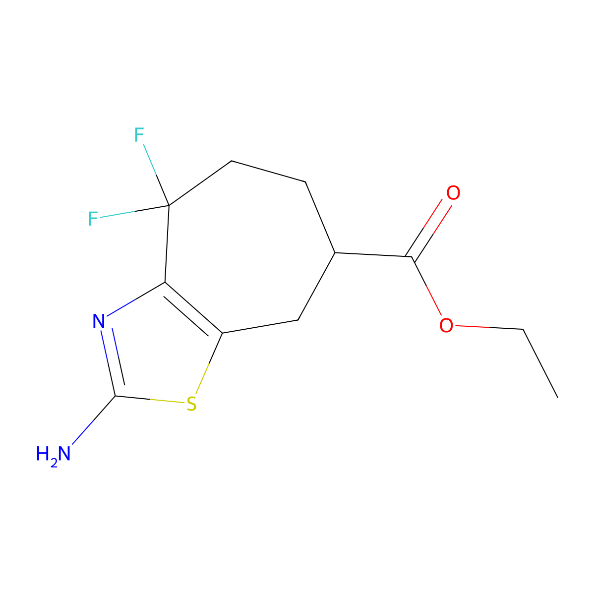 ethyl 2-amino-4,4-difluoro-4H,5H,6H,7H,8H-cyclohepta(d)(1,3)thiazole-7-carboxylate molecular structure, CAS 2230799-14-9