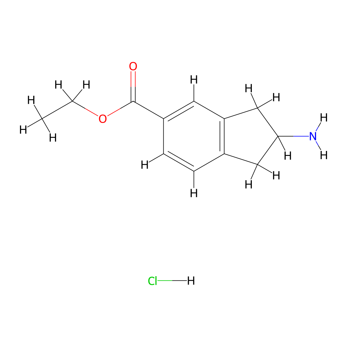 ethyl 2-amino-2,3-dihydro-1H-indene-5-carboxylate hydrochloride molecular structure, CAS 2230799-18-3