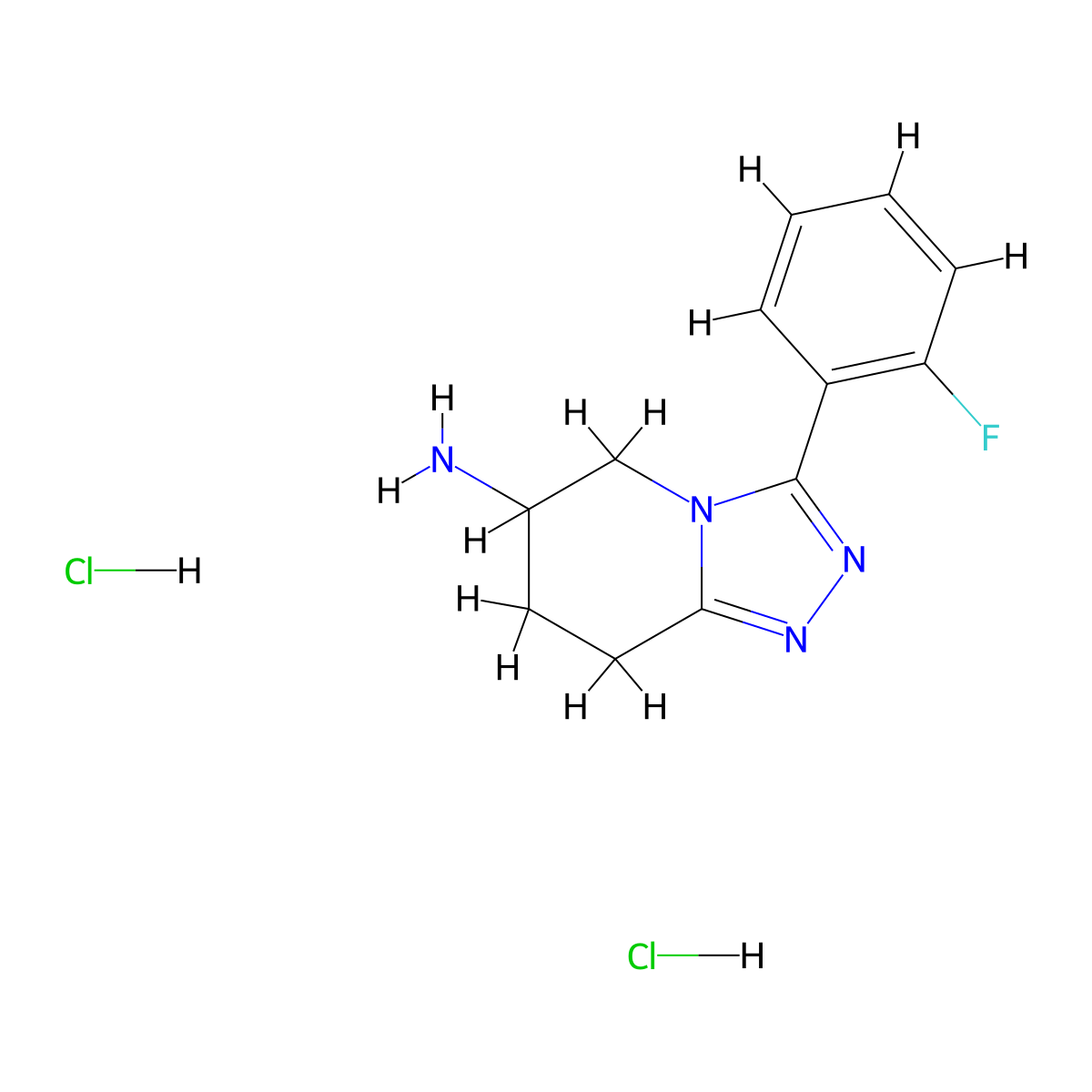 3-(2-fluorophenyl)-5H,6H,7H,8H-(1,2,4)triazolo(4,3-a)pyridin-6-amine dihydrochloride molecular structure, CAS 2230799-32-1