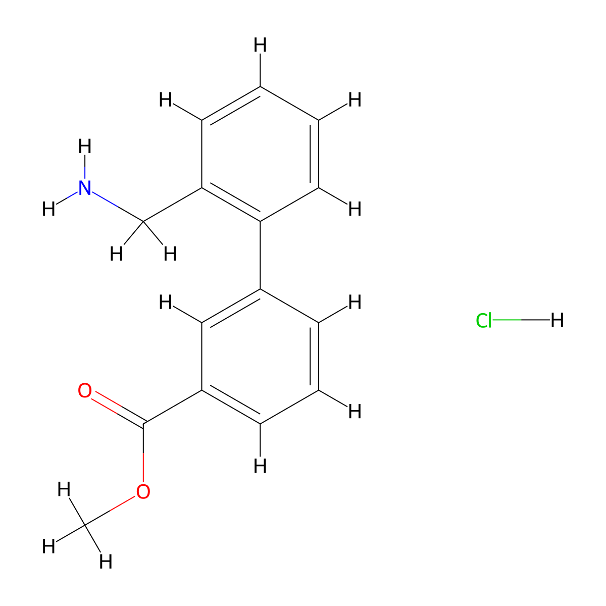 Methyl 3-[2-(aminomethyl)phenyl]benzoate hydrochloride molecular structure, CAS 2230799-35-4