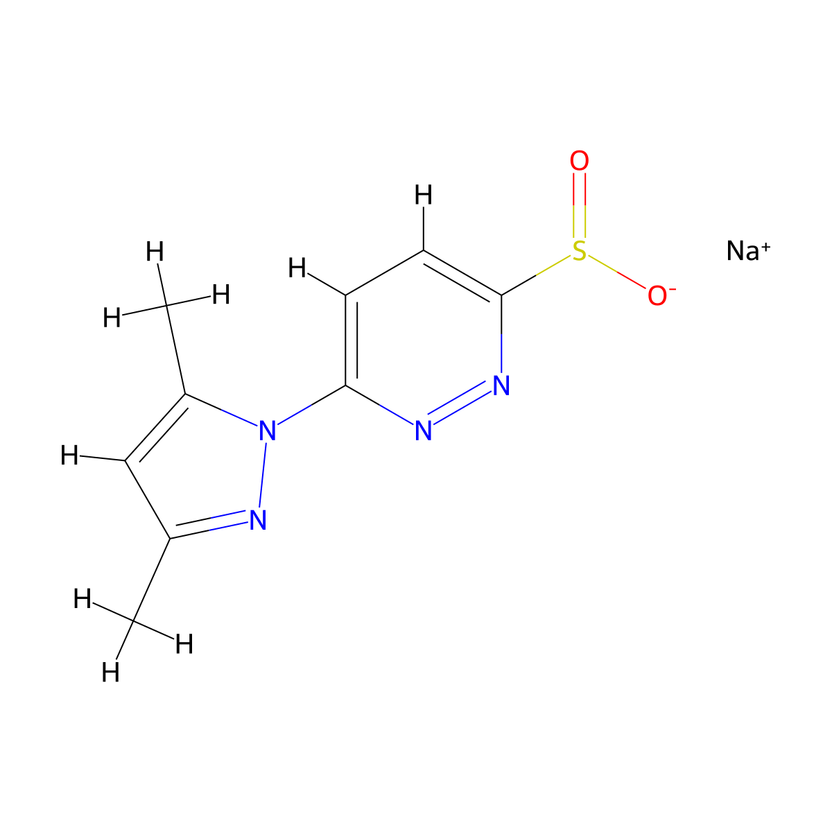 Sodium 6-(3,5-dimethyl-1H-pyrazol-1-yl)pyridazine-3-sulfinate molecular structure, CAS 2230799-54-7