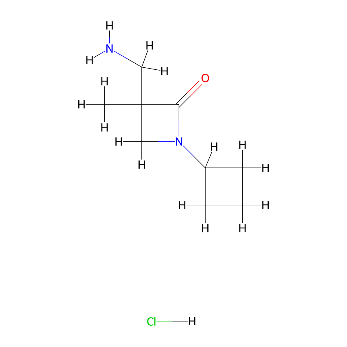 3-(Aminomethyl)-1-cyclobutyl-3-methylazetidin-2-one hydrochloride molecular structure, CAS 2230799-56-9